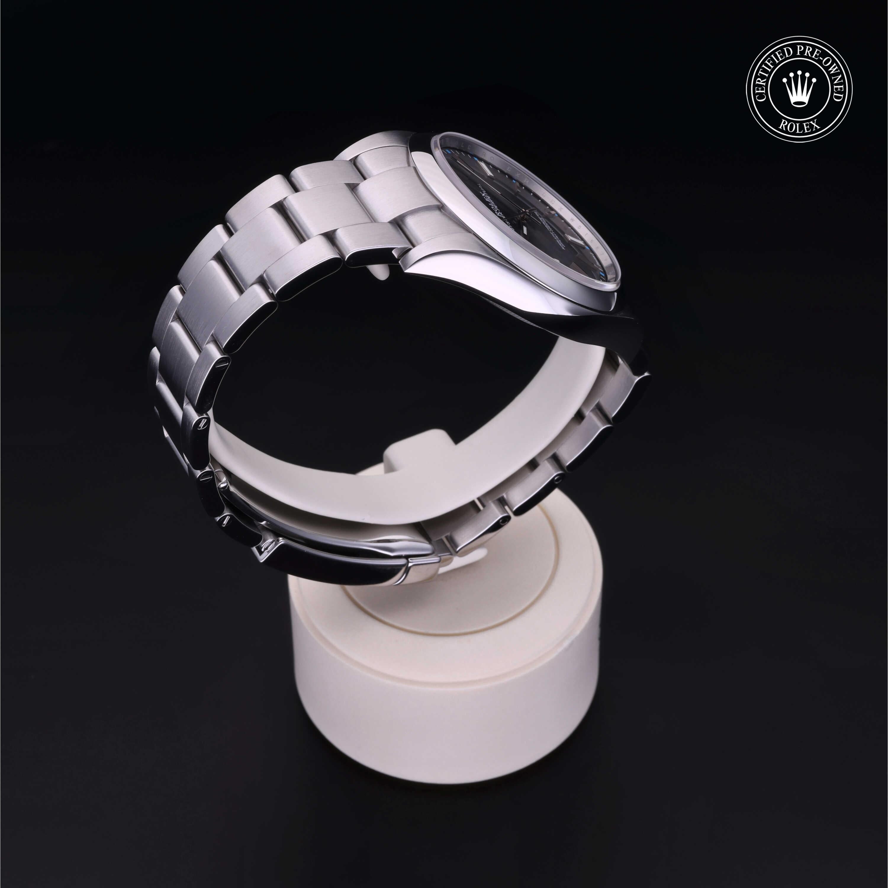 Rolex Certified Pre-owned Oyster Perpetual M114300-0001 front on black background