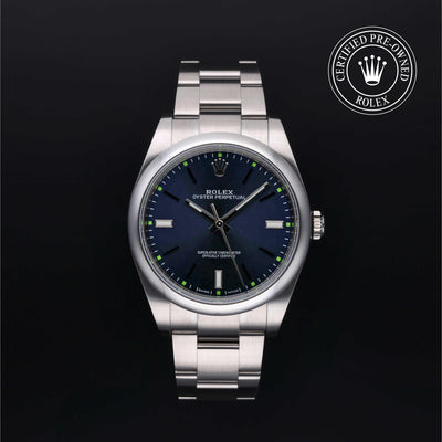 Rolex Certified Pre-owned Oyster Perpetual M114300-0003 front on black background