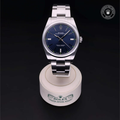 Rolex Certified Pre-owned Oyster Perpetual M114300-0003 front on black background