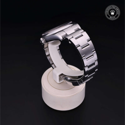 Rolex Certified Pre-owned Oyster Perpetual M114300-0003 front on black background