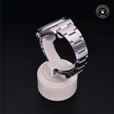 Rolex Certified Pre-owned Oyster Perpetual M114300-0003 front on black background