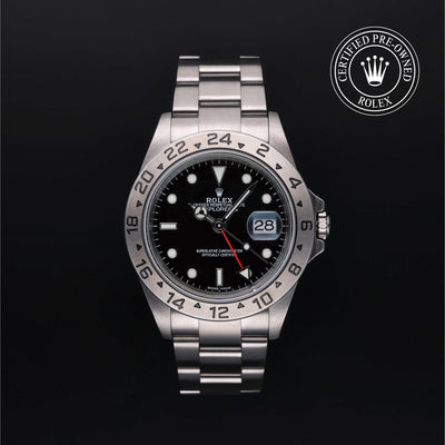 Rolex Certified Pre-owned Explorer M16570-0005 front on black background