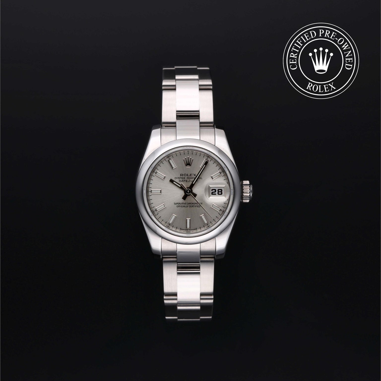 Rolex Certified Pre-owned Lady Datejust M179160-0023 front on black background