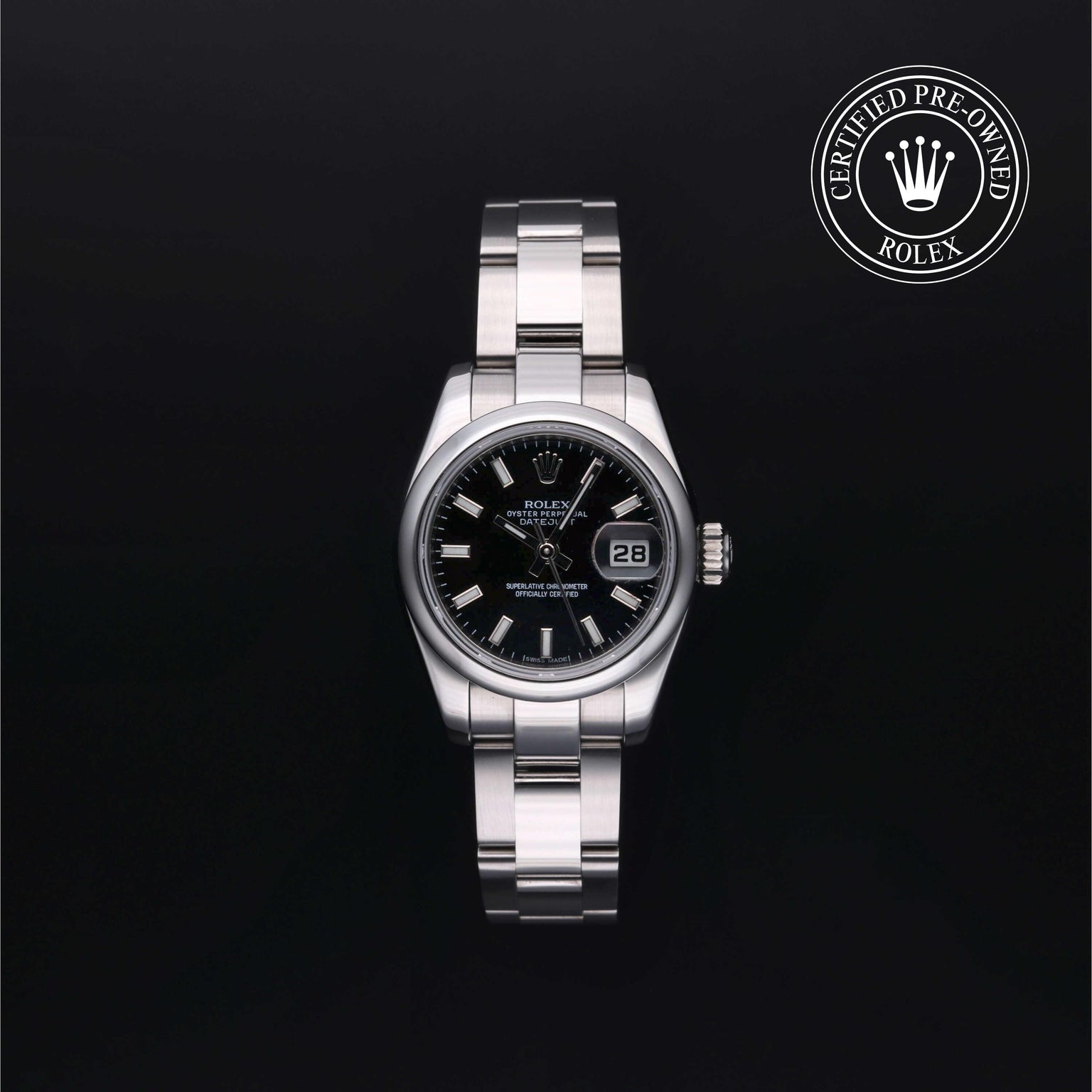 Rolex Certified Pre-owned Lady Datejust M179160-0008 front on black background