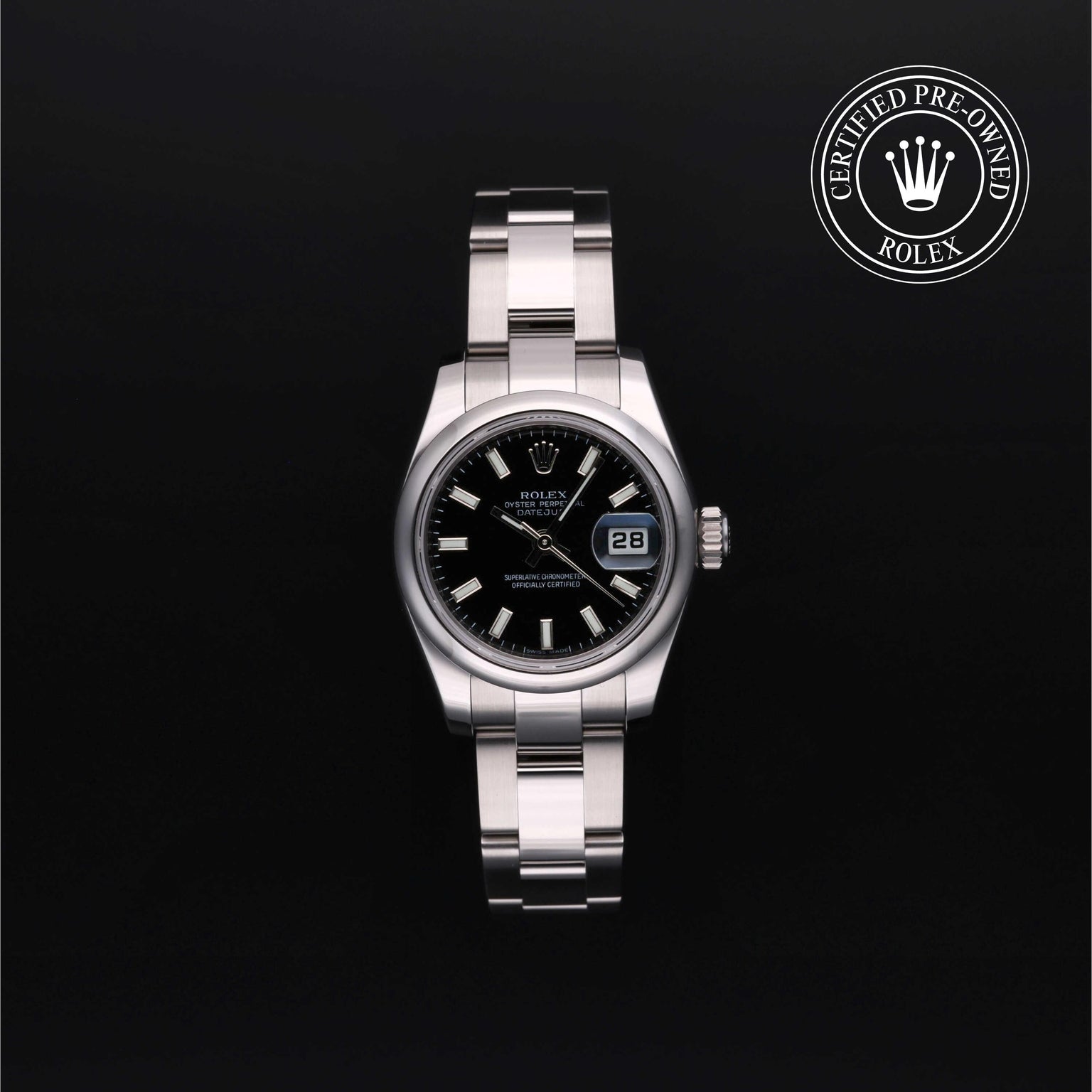 Rolex Certified Pre-owned Lady Datejust M179160-0023 front on black background