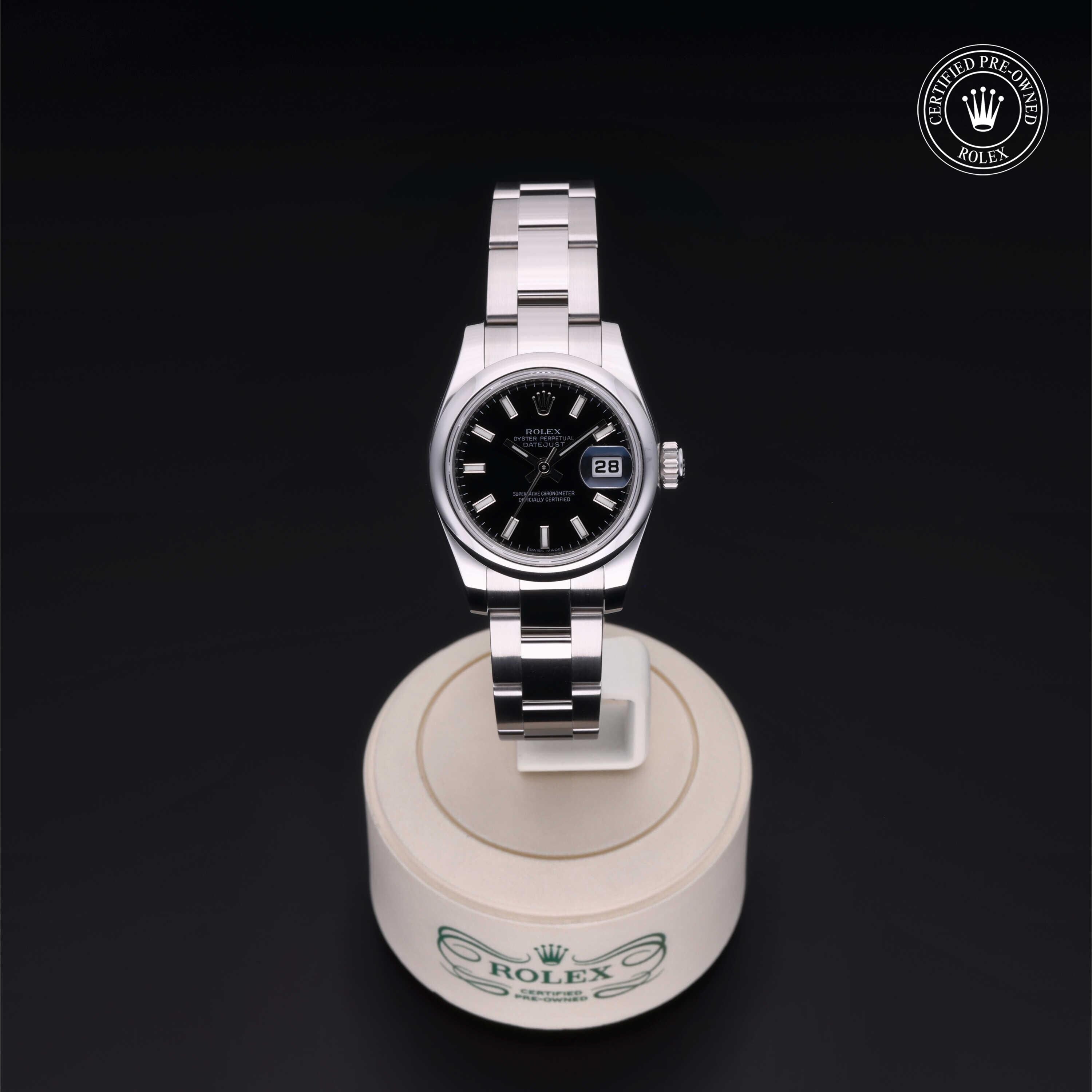 Rolex Certified Pre-owned Lady Datejust M179160-0023 front on black background