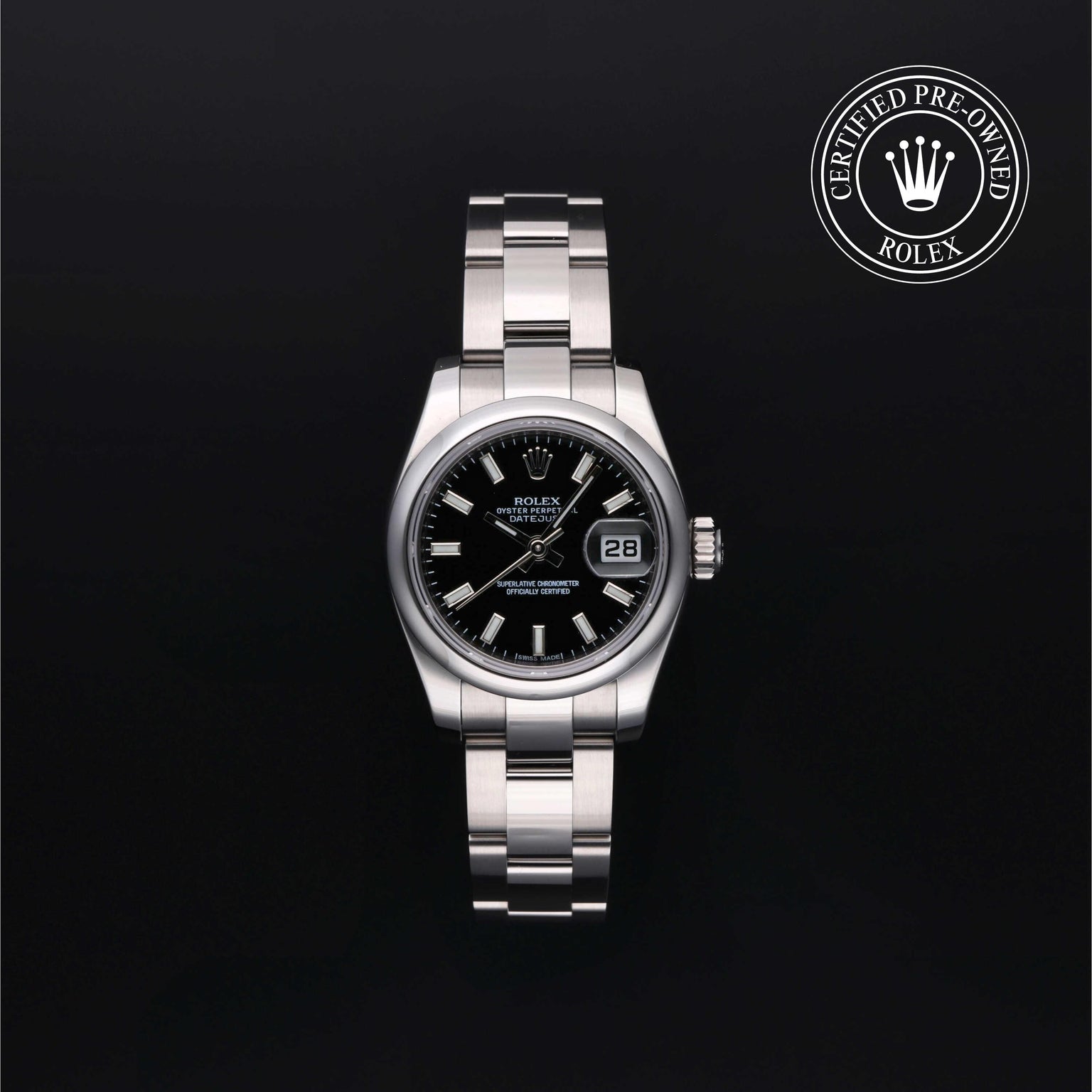 Rolex Certified Pre-owned Lady Datejust M179160-0008 front on black background