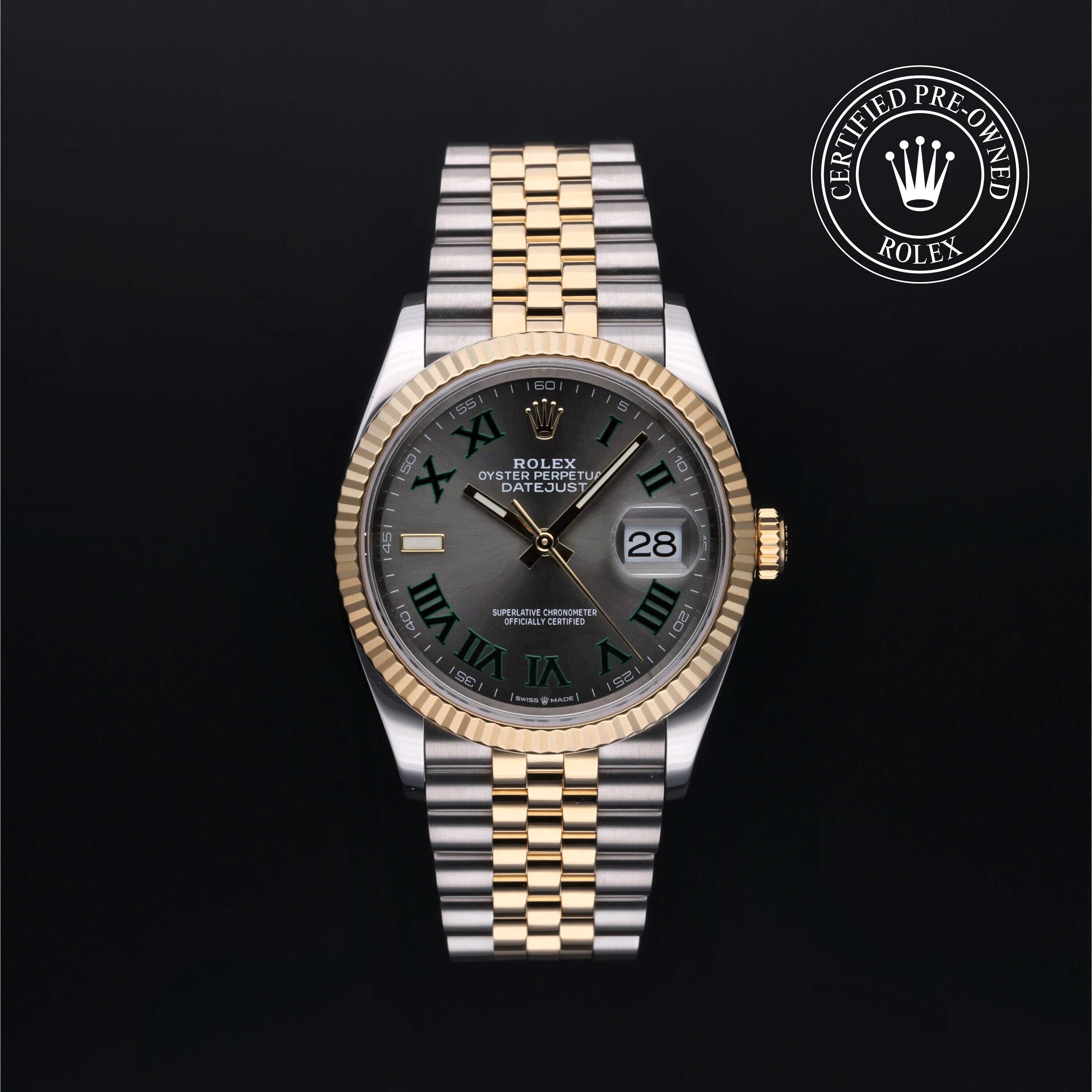 Rolex Certified Pre-owned Datejust M126233-0035 front on black background