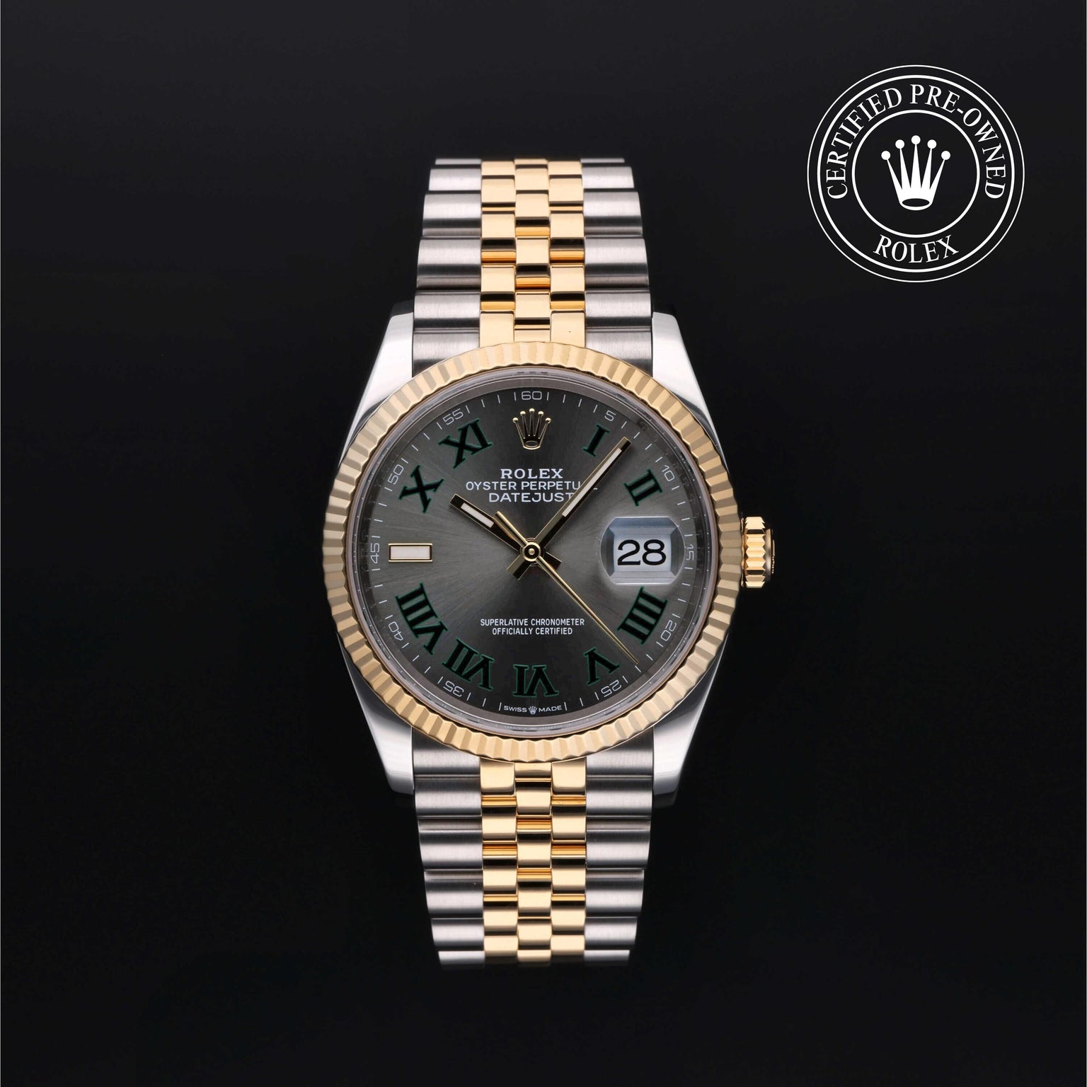 Rolex Certified Pre-owned Datejust M126233-0035 front on black background