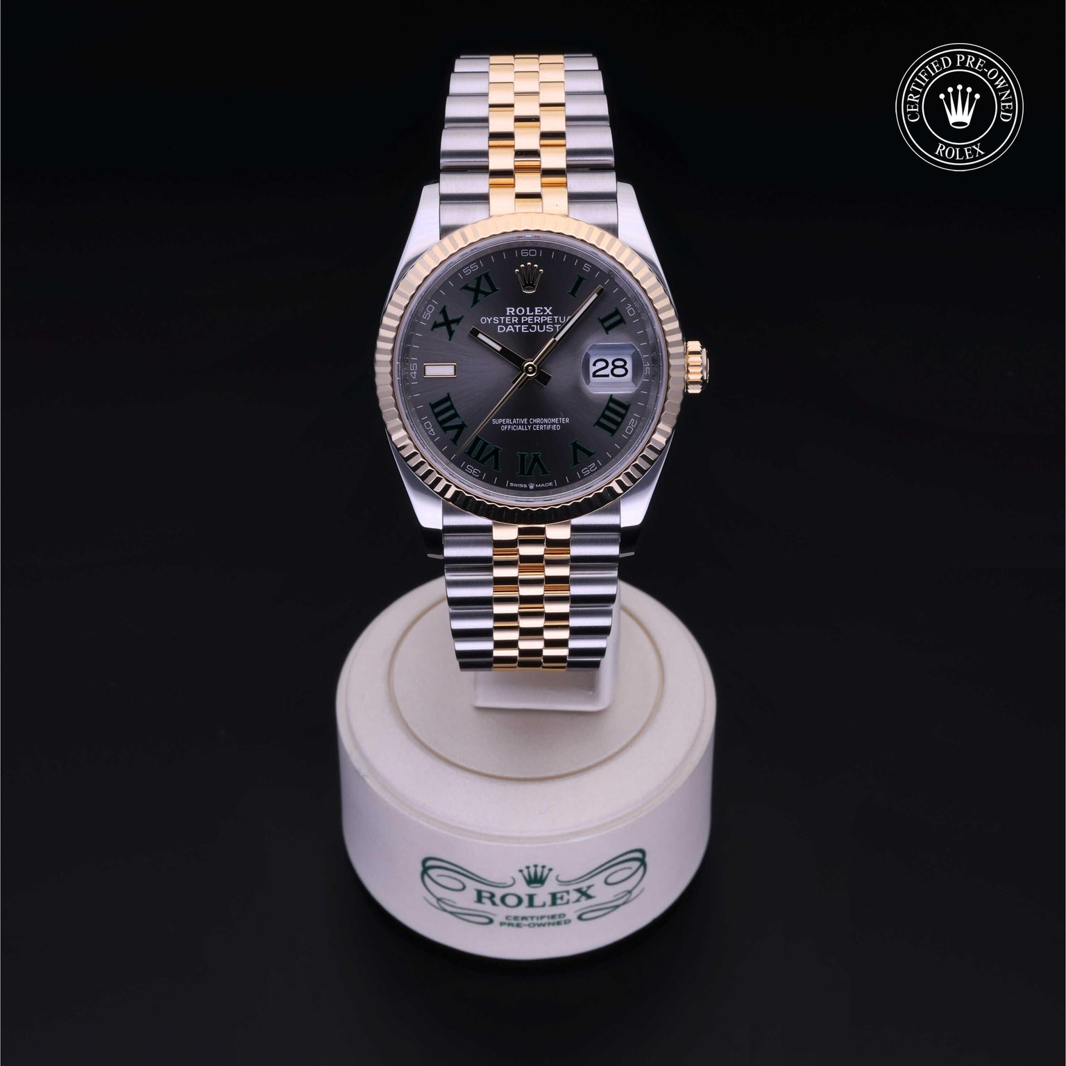 Rolex Certified Pre-owned Datejust M126233-0035 front on black background