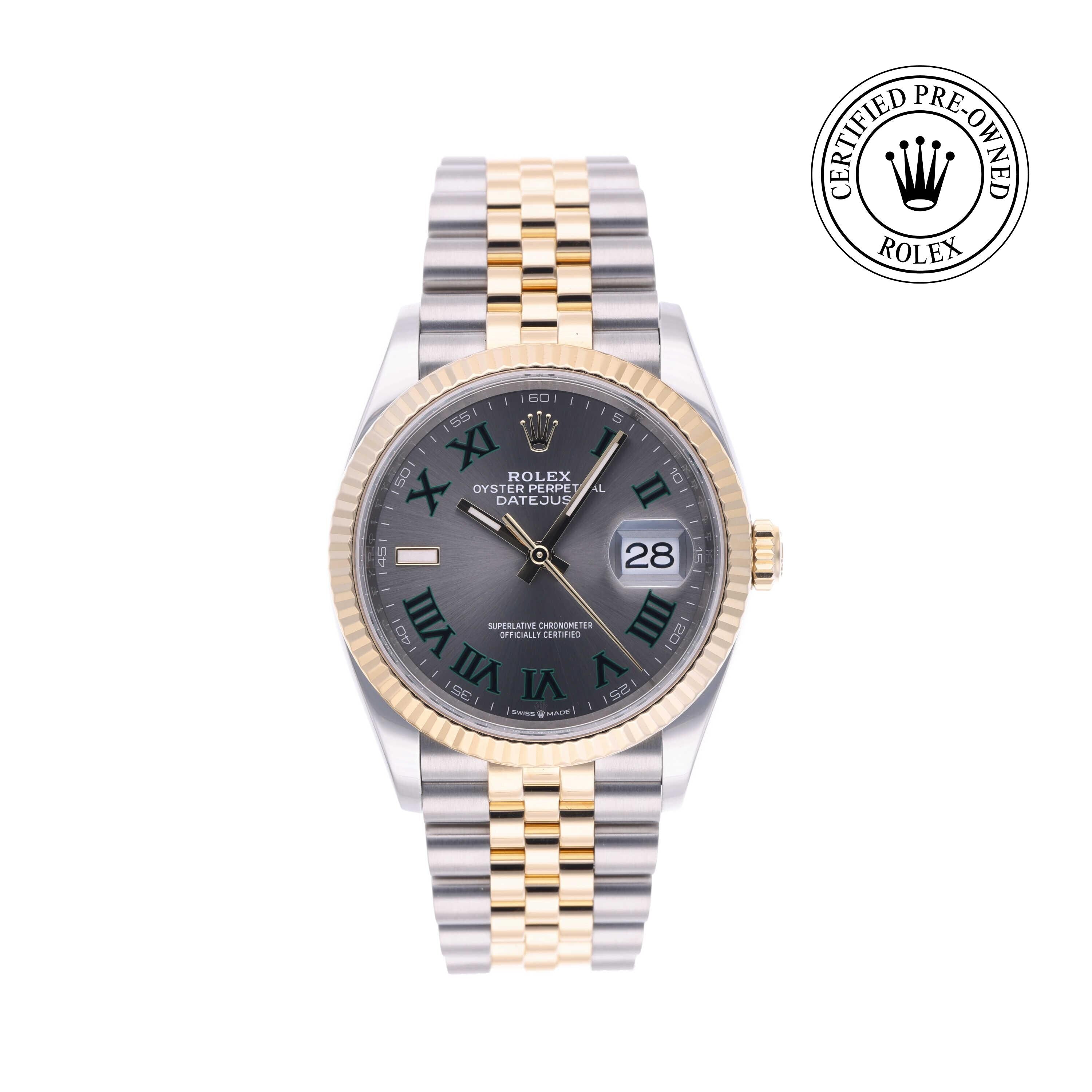 Rolex Certified Pre-owned Datejust M126233-0035 front on white background