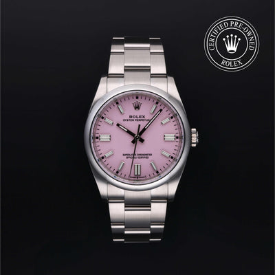 Rolex Certified Pre-owned Oyster Perpetual M126000-0008 front on black background