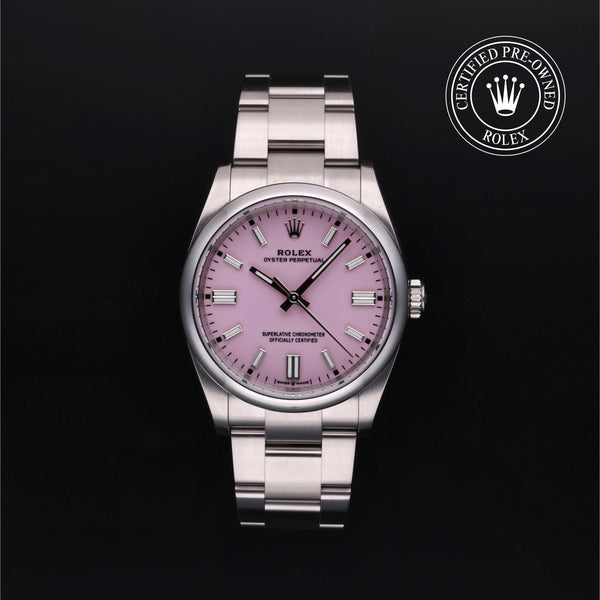 Rolex Certified Pre-owned Oyster Perpetual M126000-0008 front on black background