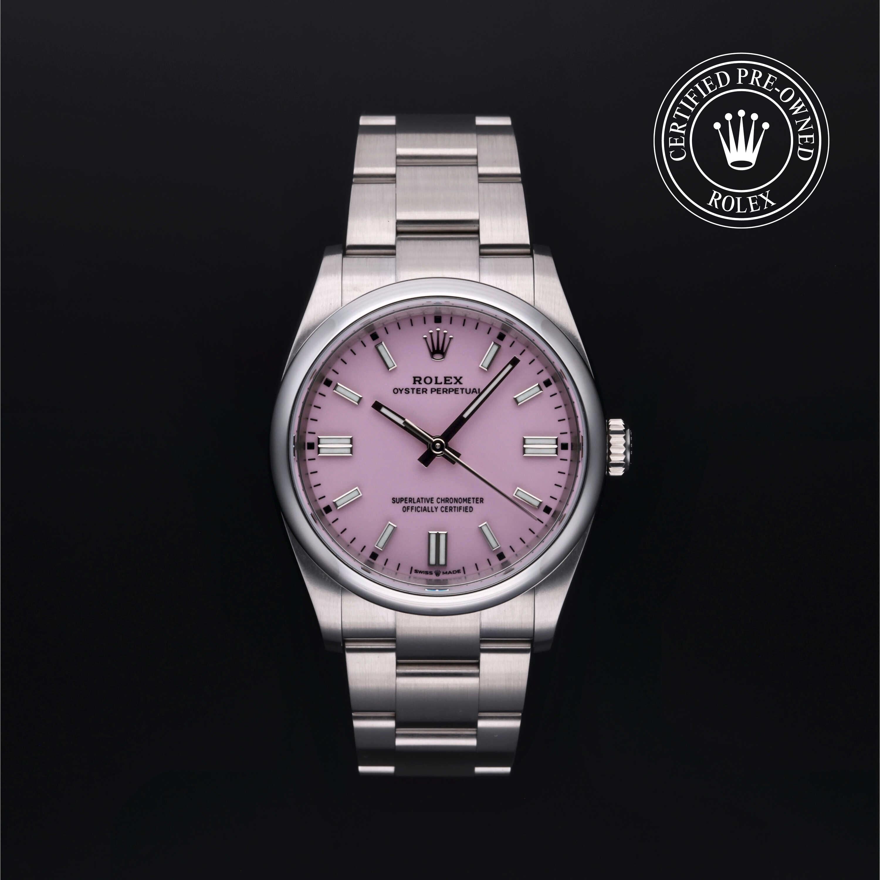 Rolex Certified Pre-owned Oyster Perpetual M126000-0008 front on black background