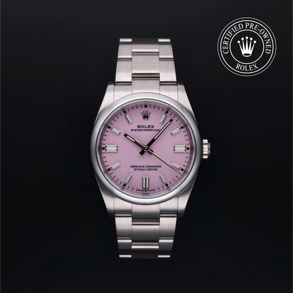 Rolex Certified Pre-owned Oyster Perpetual M126000-0008 front on black background