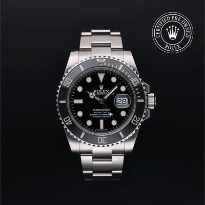 Rolex Certified Pre-owned Submariner M116610LN-0001 front on black background