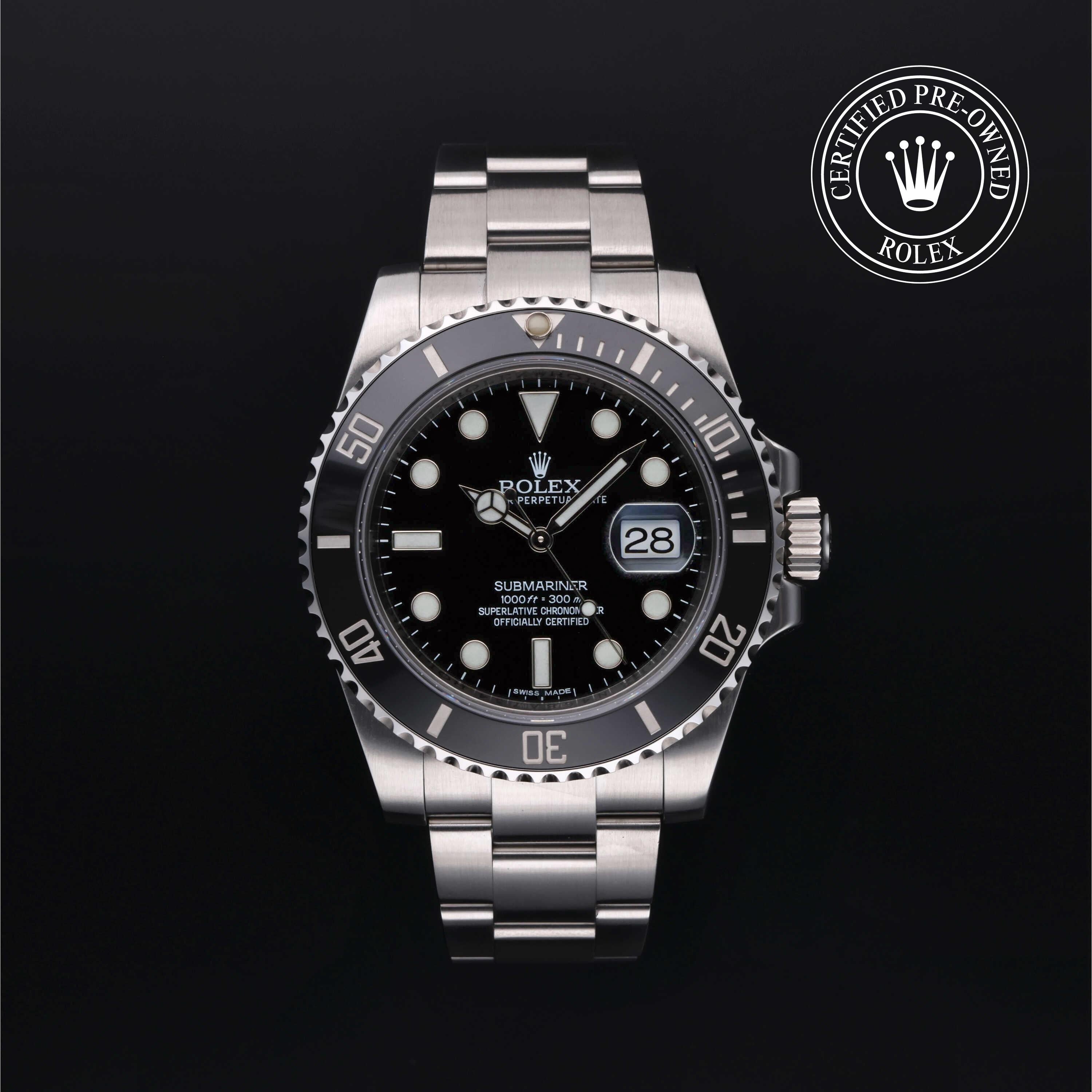 Rolex Certified Pre-owned Submariner M116610LN-0001 front on black background
