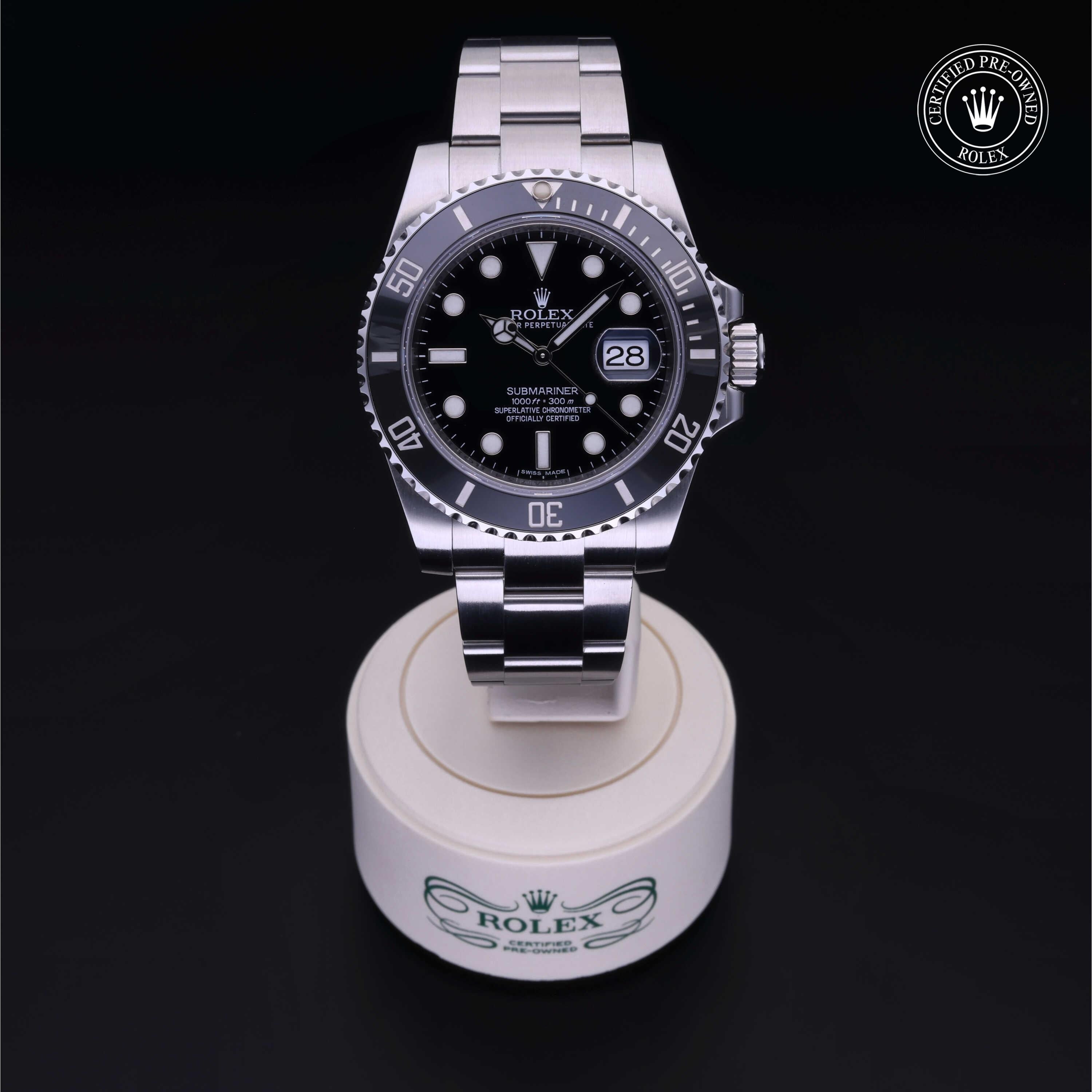 Rolex Certified Pre-owned Submariner M116610LN-0001 front on black background
