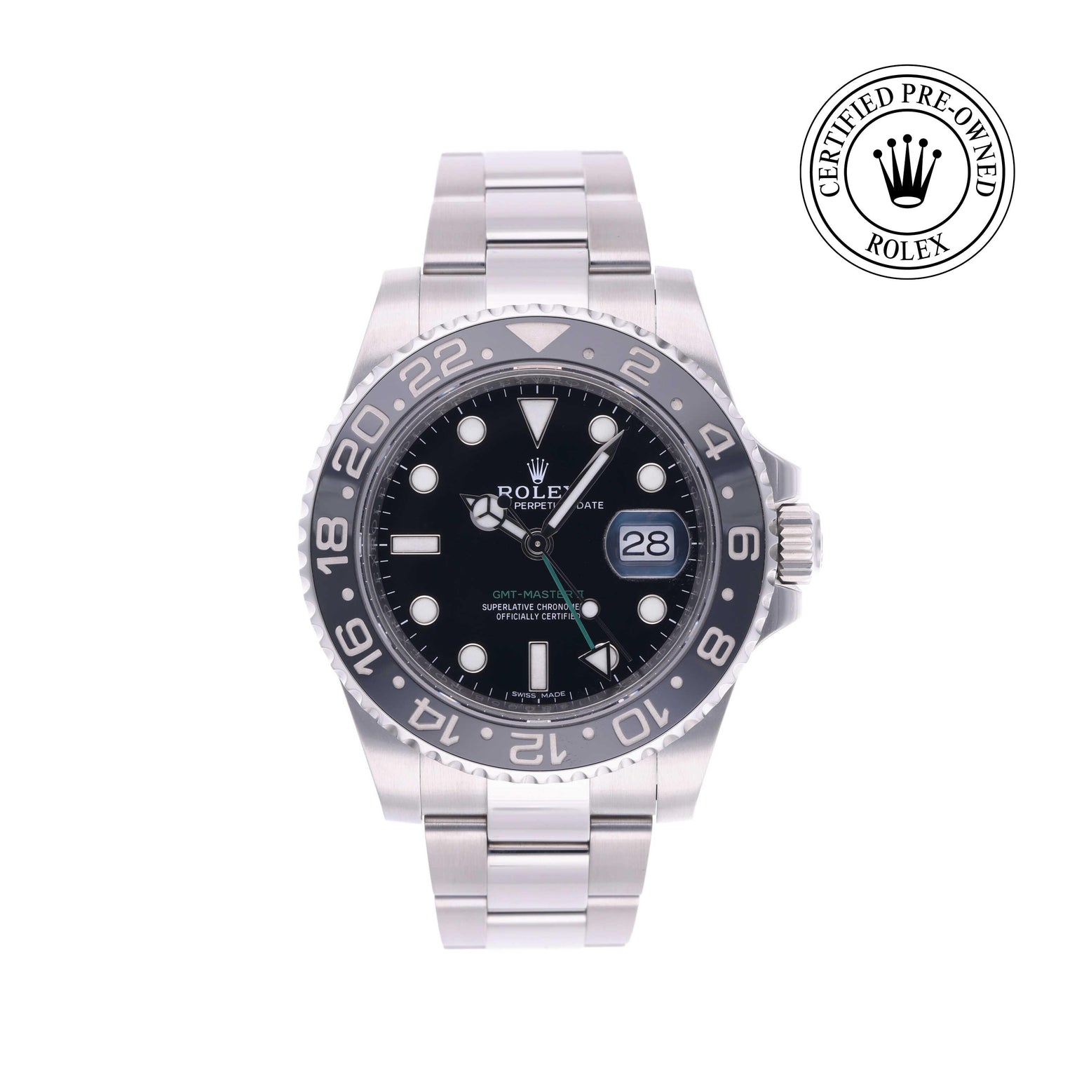 Rolex Certified Pre-owned GMT M116710LN-0001 front on white background