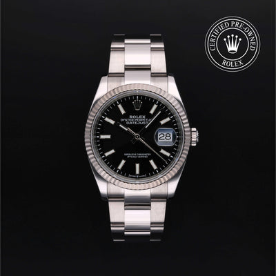 Rolex Certified Pre-owned Datejust M126234-0016 front on black background