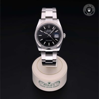 Rolex Certified Pre-owned Datejust M126234-0016 front on black background