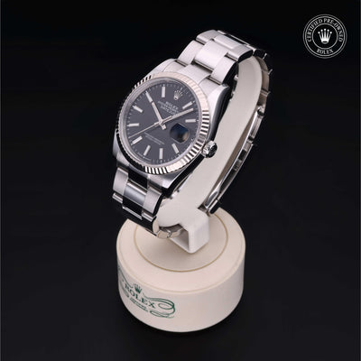 Rolex Certified Pre-owned Datejust M126234-0016 front on black background