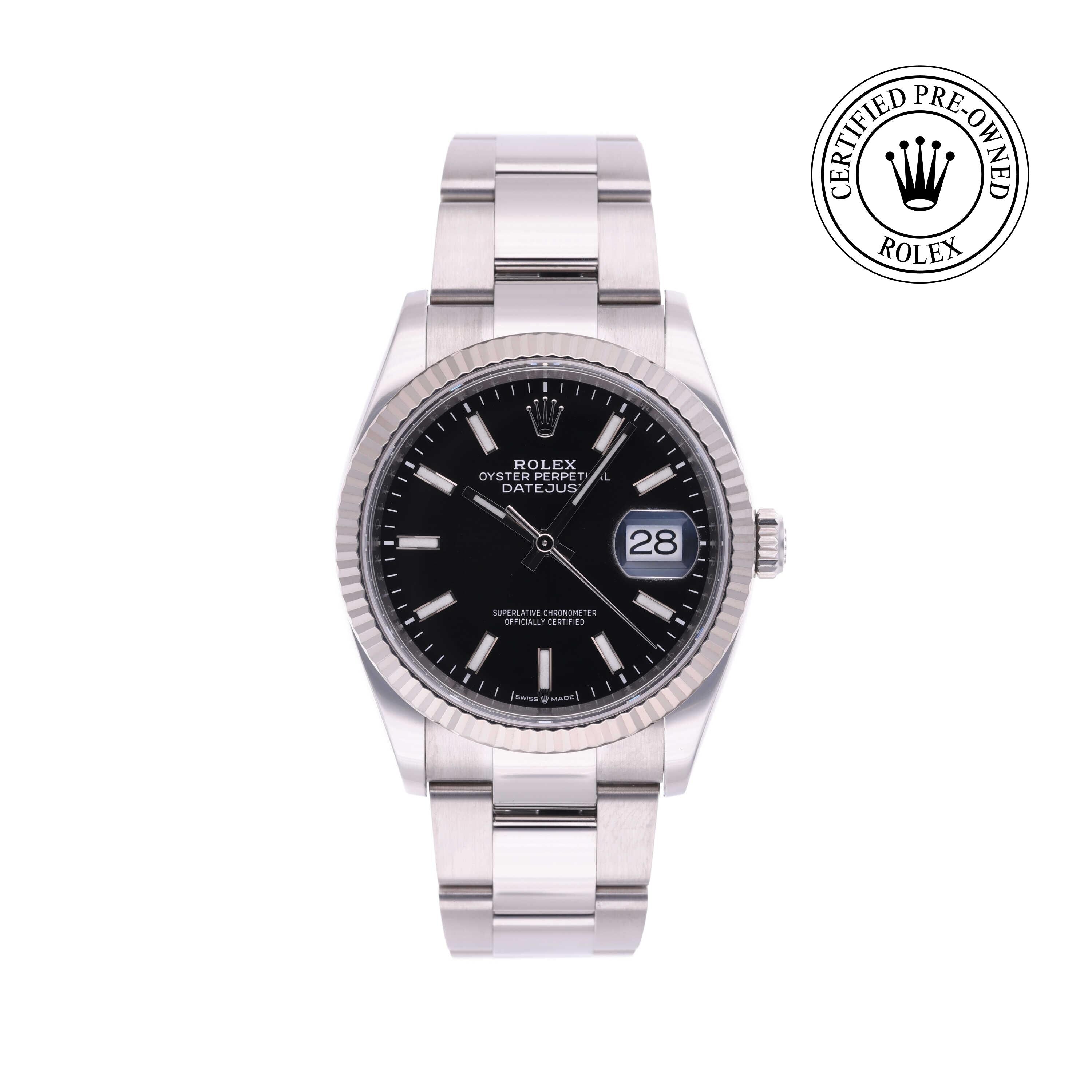 Rolex Certified Pre-owned Datejust M126234-0016 front on white background