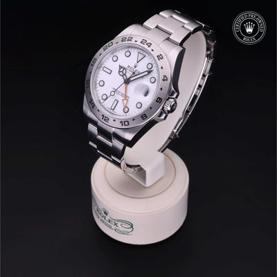 Rolex Certified Pre-owned Explorer II M216570-0001 front on black background