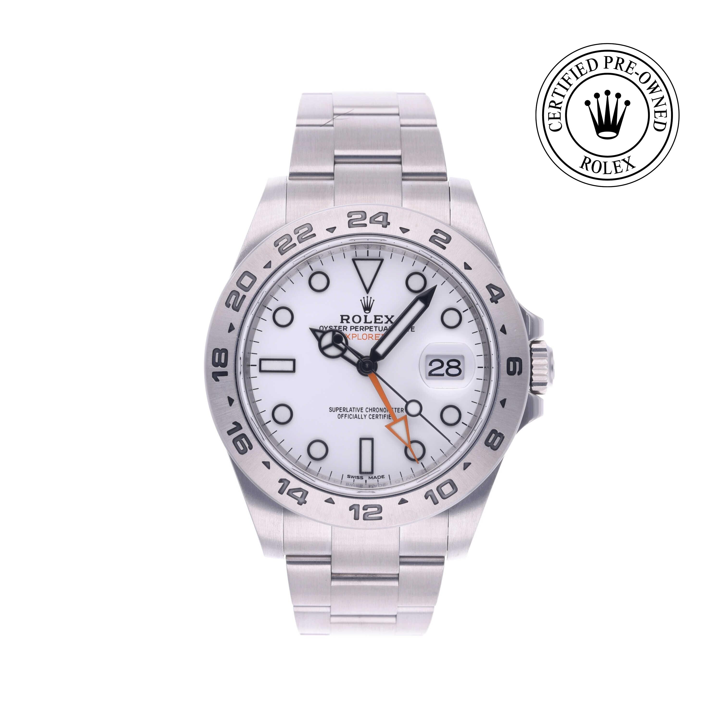 Rolex Certified Pre-owned Explorer II M216570-0001 front on white background