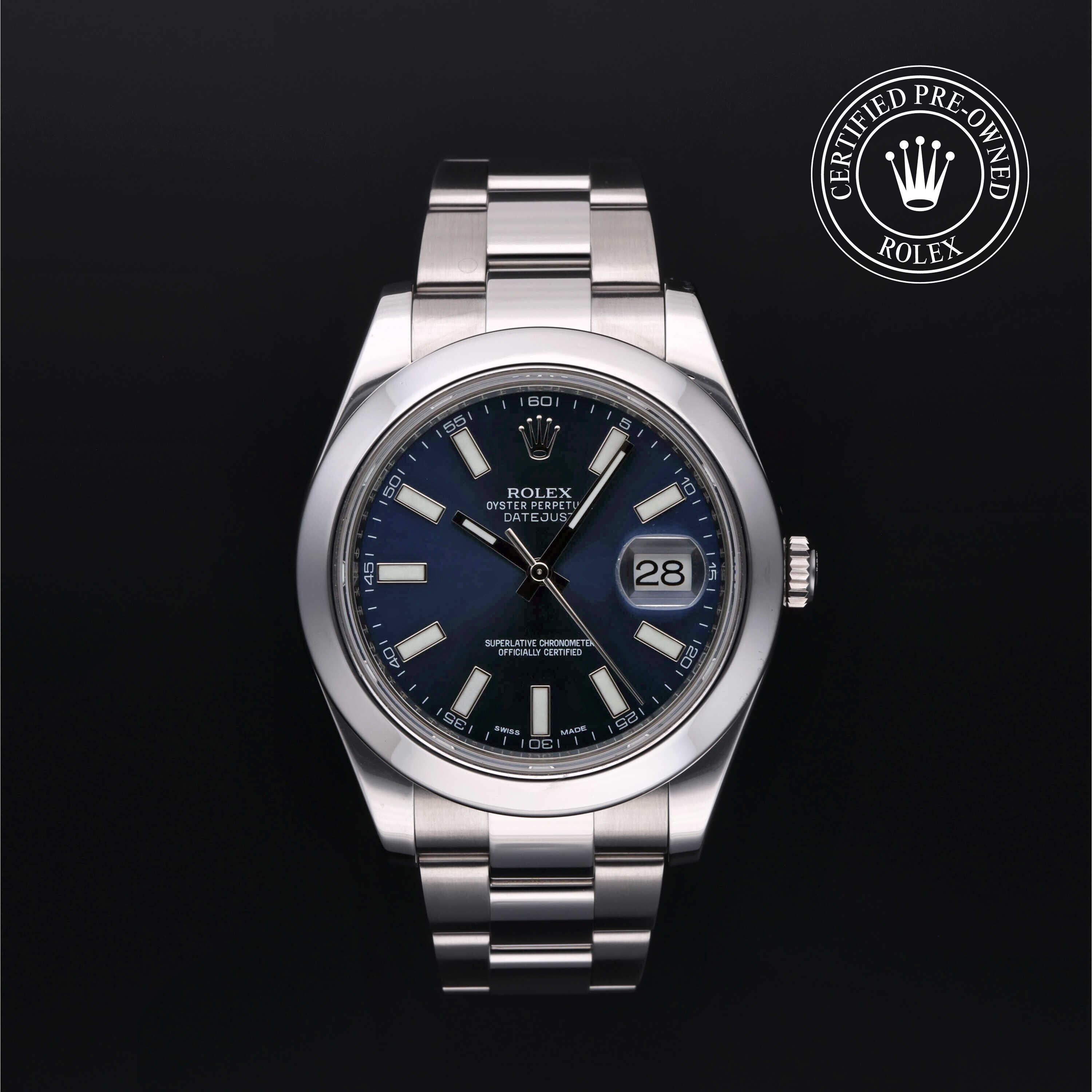 Rolex Certified Pre-owned Datejust M116300-0005 front on black background