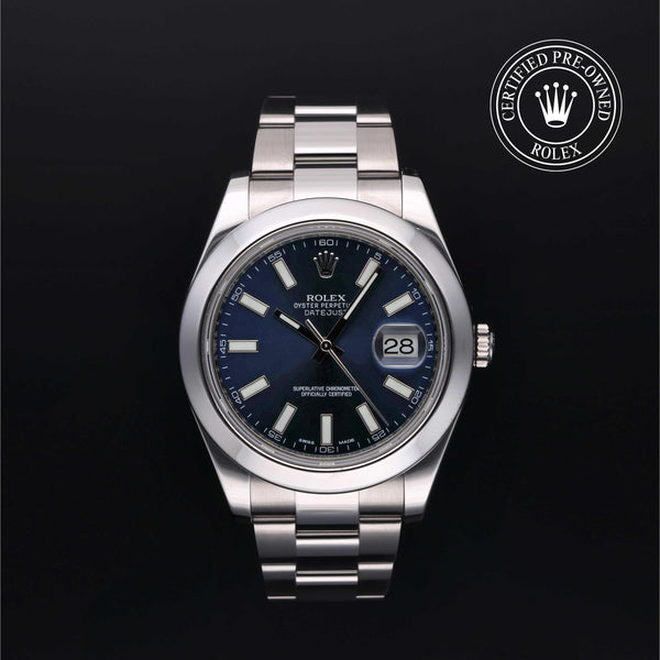 Rolex Certified Pre-owned Datejust M116300-0005 front on black background