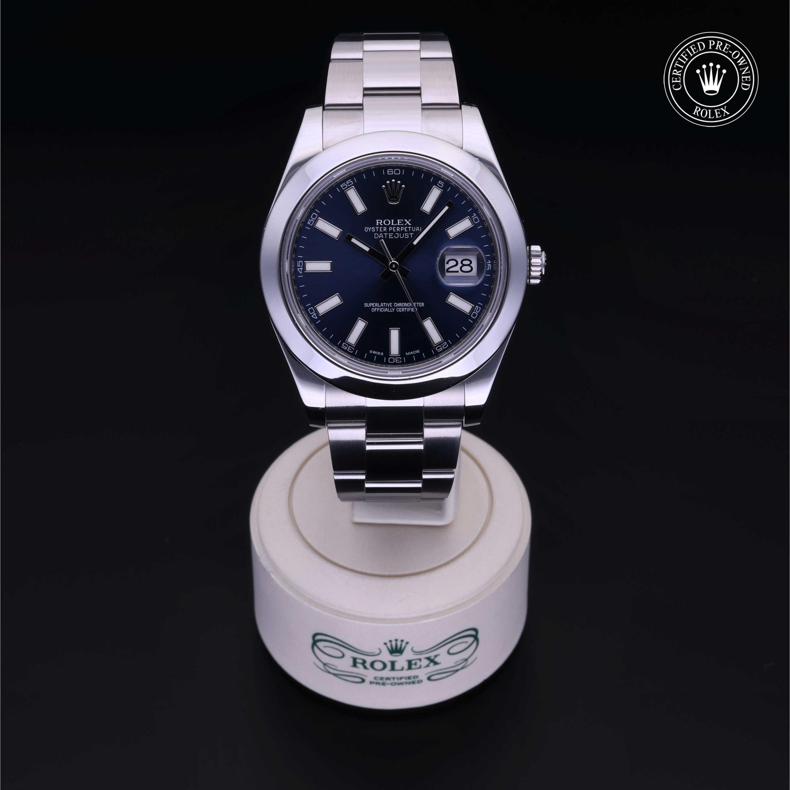 Rolex Certified Pre-owned Datejust M116300-0005 front on black background