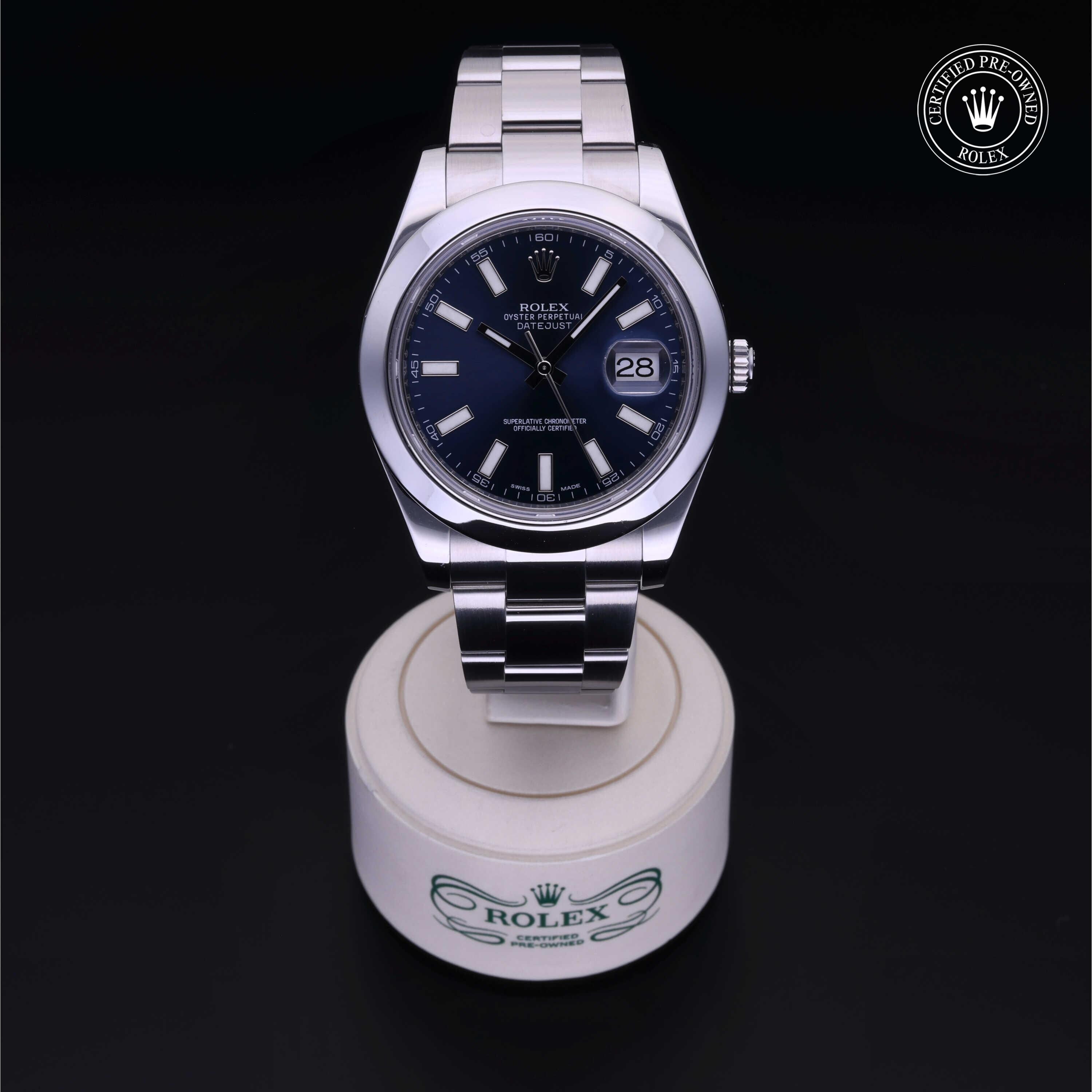 Rolex Certified Pre-owned Datejust M116300-0005 front on black background