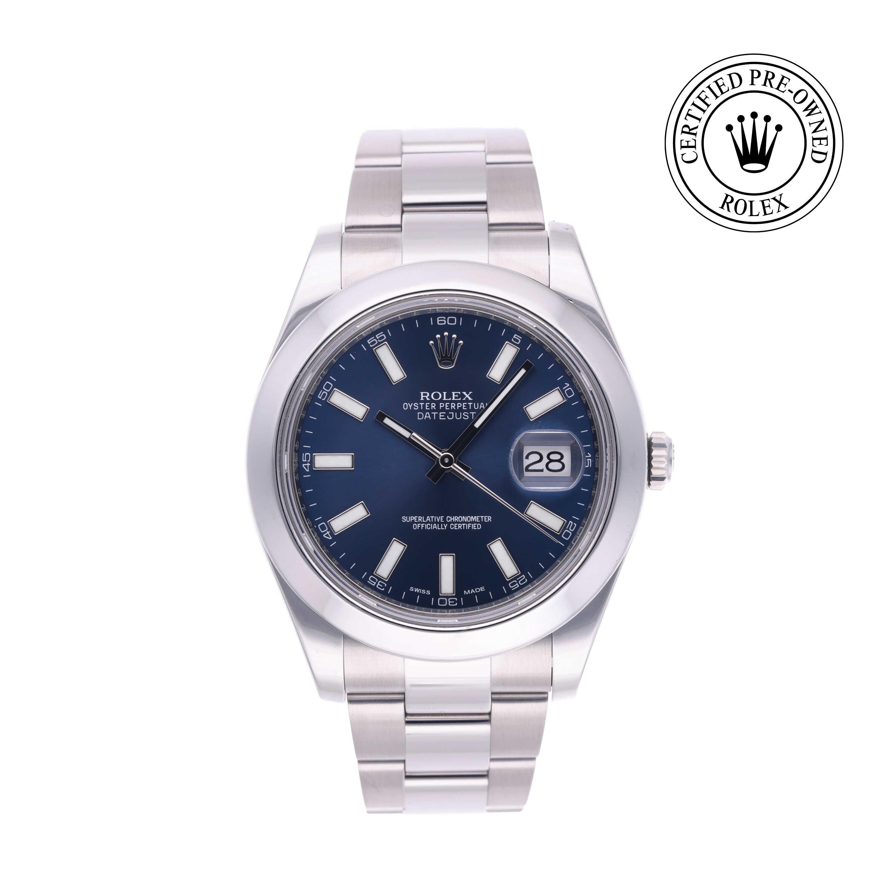 Rolex Certified Pre-owned Datejust M116300-0005 front on white background