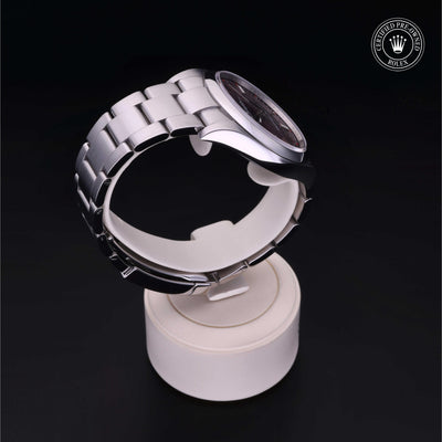 Rolex Certified Pre-owned Oyster Perpetual M114300-0002 front on black background