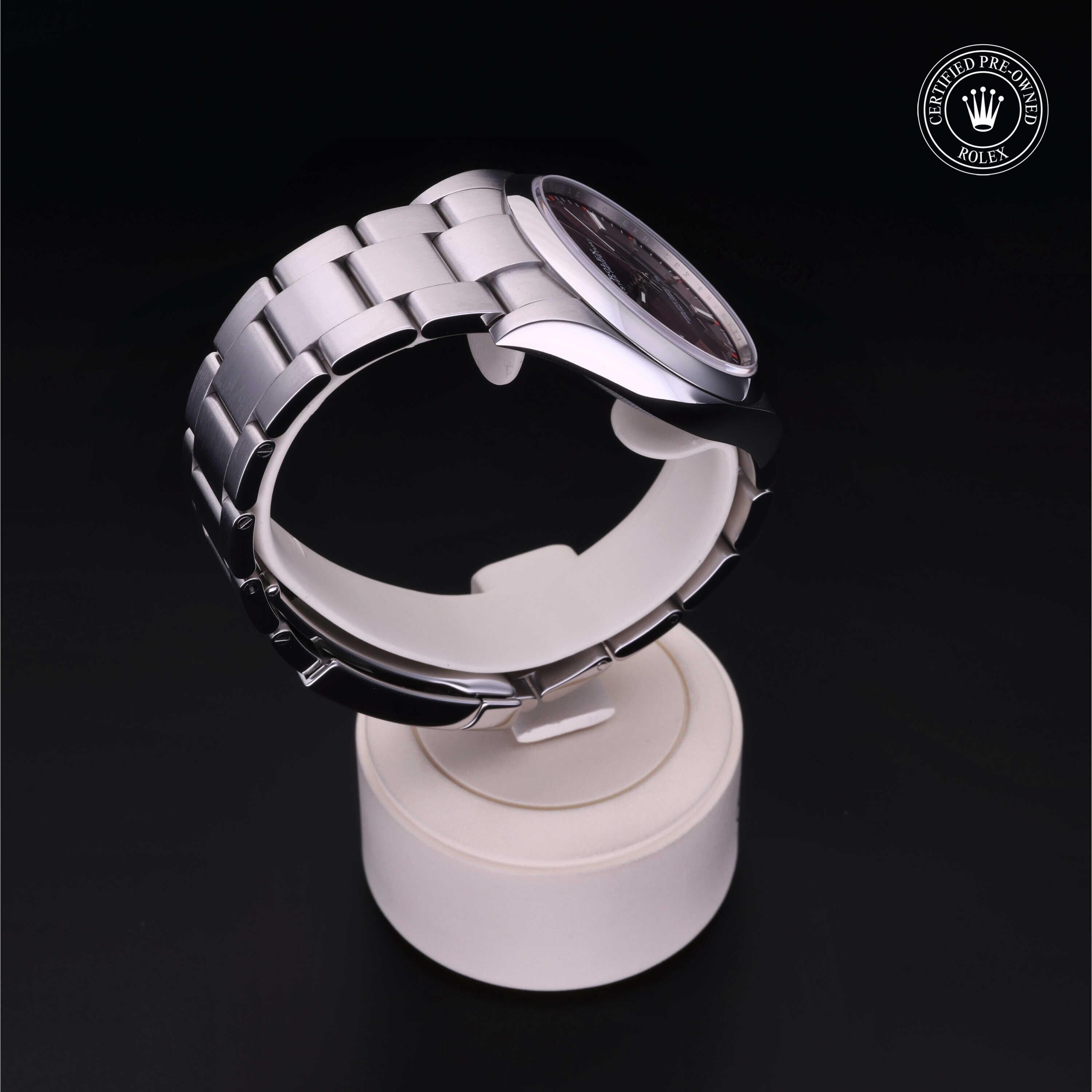 Rolex Certified Pre-owned Oyster Perpetual M114300-0002 front on black background