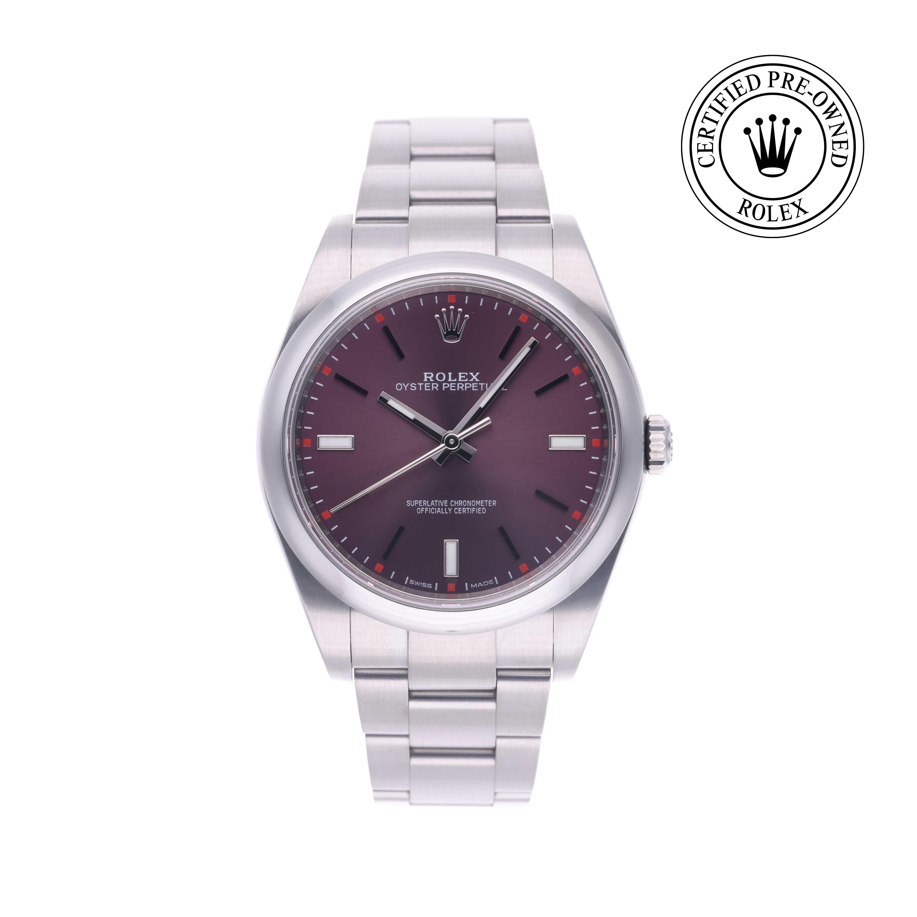 Rolex Certified Pre-owned Oyster Perpetual M114300-0002 front on white background