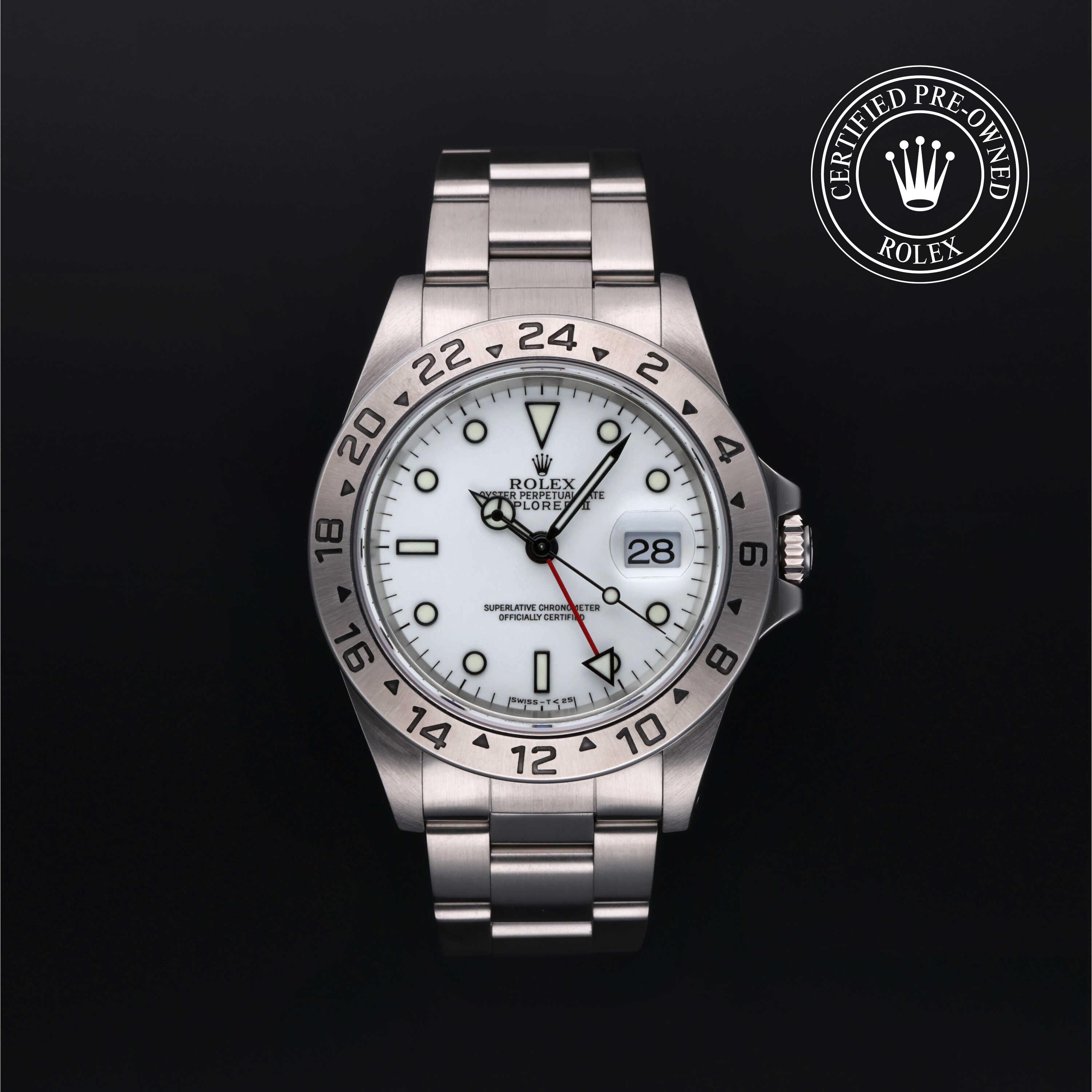 Rolex Certified Pre-owned Explorer M16570-0006 front on black background
