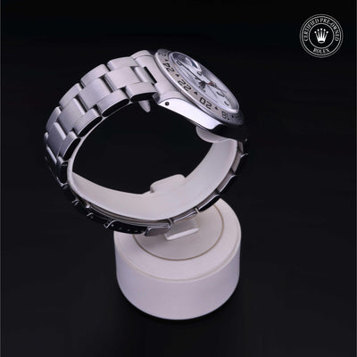 Rolex Certified Pre-owned Explorer M16570-0006 front on black background
