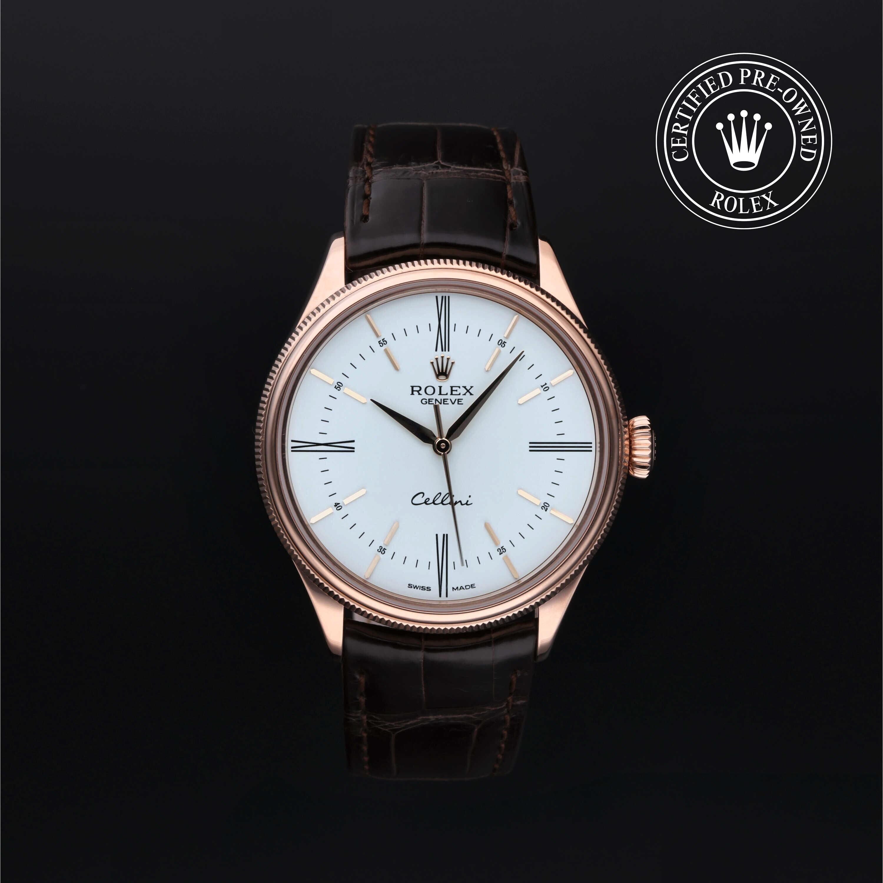 Rolex Certified Pre-owned Cellini M50505-0006 front on black background