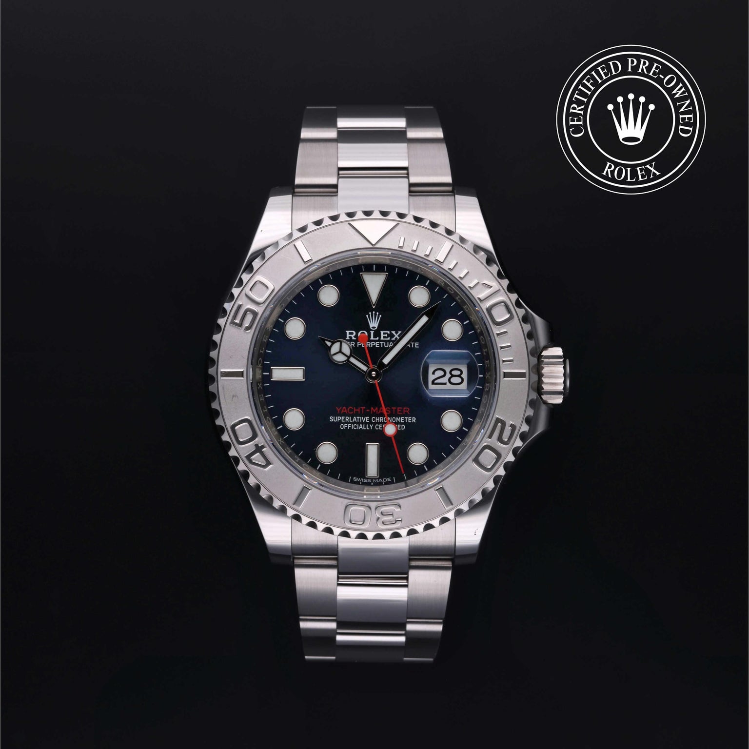 Rolex Certified Pre-owned Yacht-Master M116622-0001 front on black background