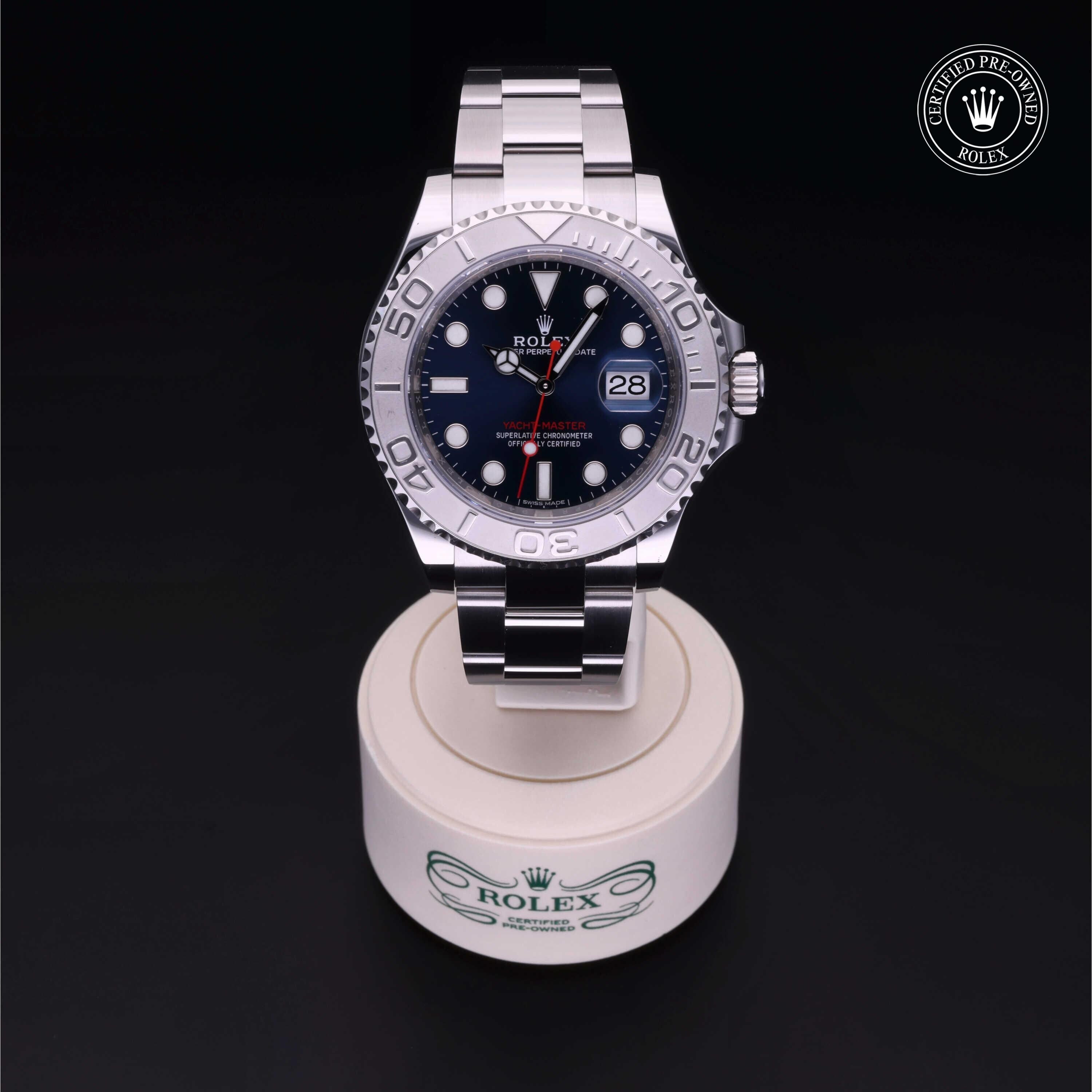 Rolex Certified Pre-owned Yacht-Master M116622-0001 front on black background