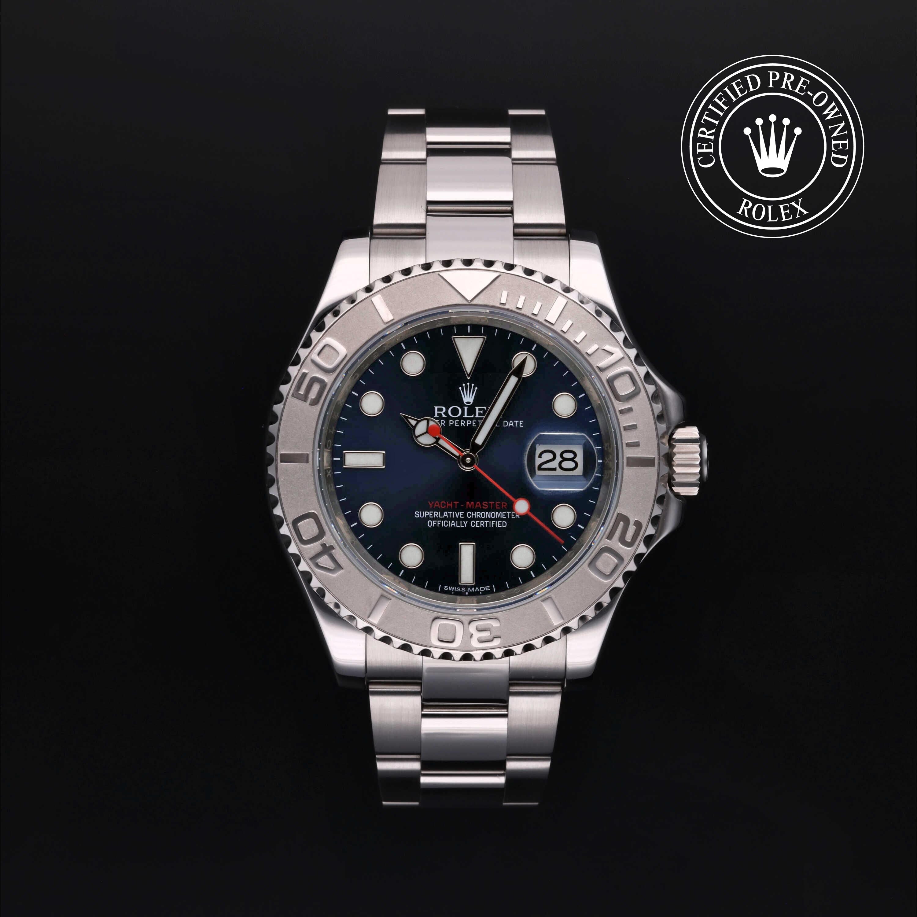 Rolex Certified Pre-owned Yacht-Master M116622-0001 front on black background