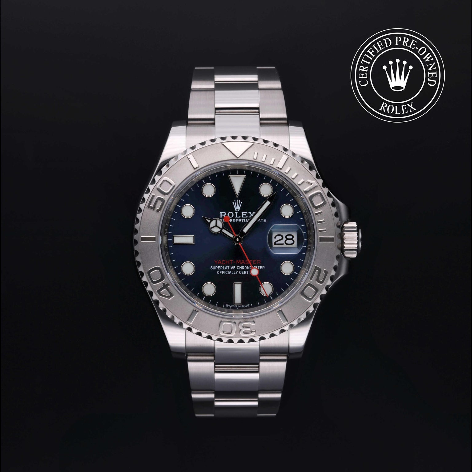 Rolex Certified Pre-owned Yacht-Master M116622-0001 front on black background