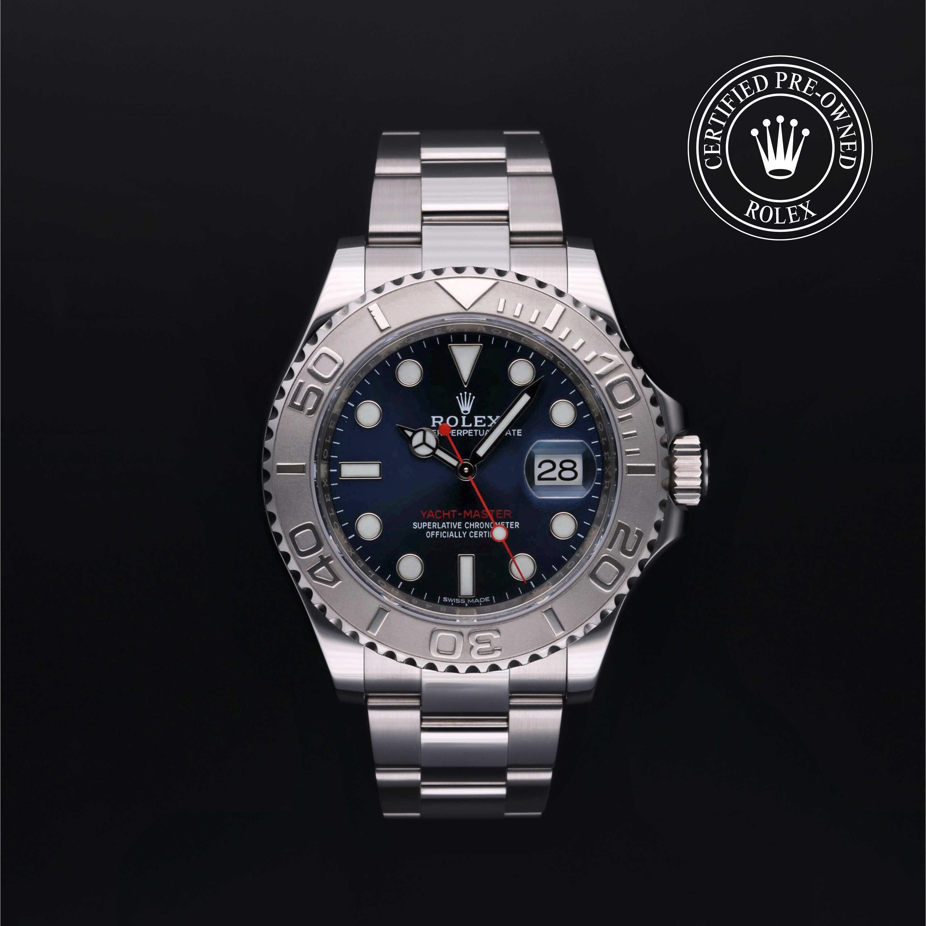 Rolex Certified Pre-owned Yacht-Master M116622-0001 front on black background