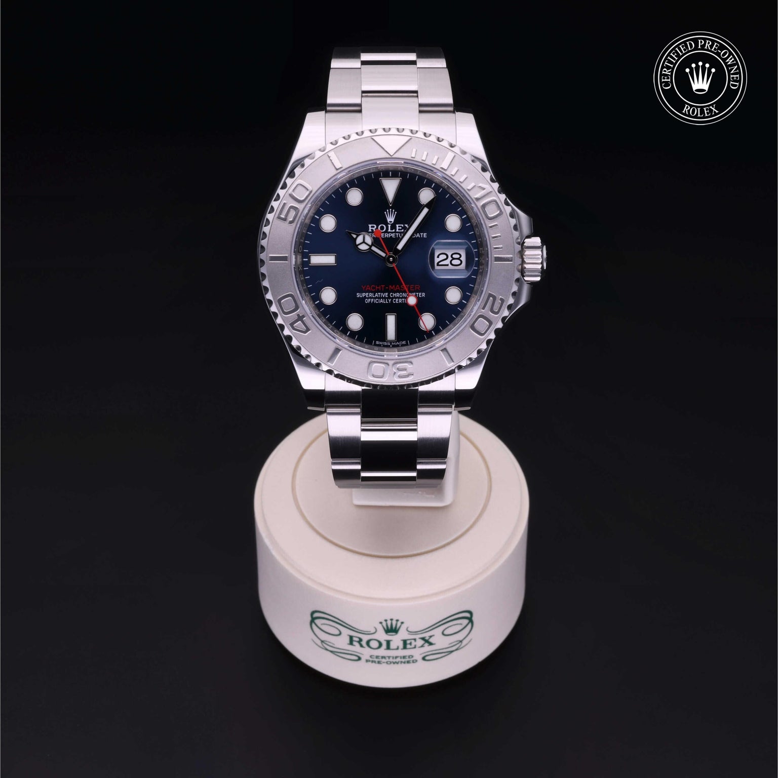 Rolex Certified Pre-owned Yacht-Master M116622-0001 front on black background