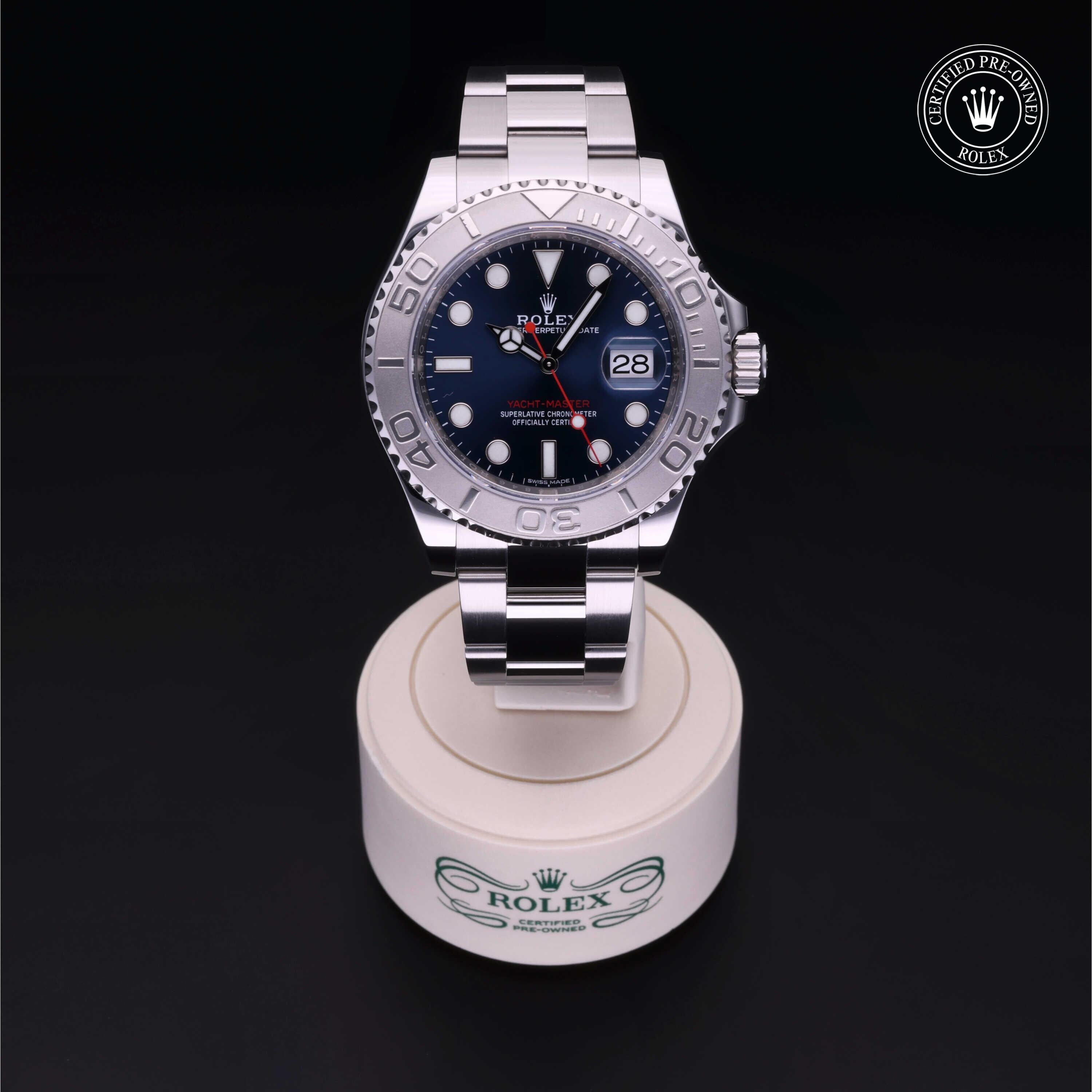 Rolex Certified Pre-owned Yacht-Master M116622-0001 front on black background