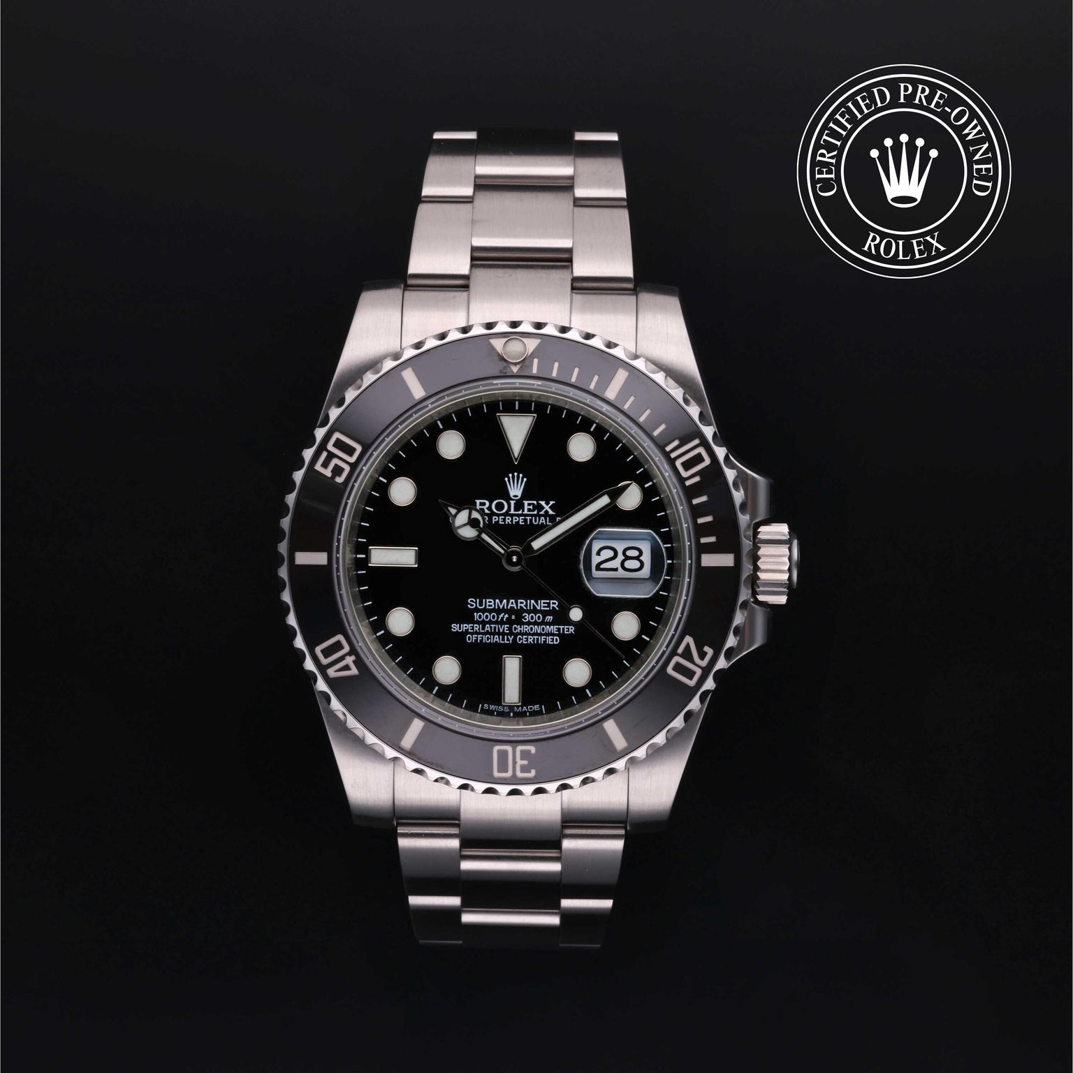 Rolex CPO Submariner M116610LN front on white background