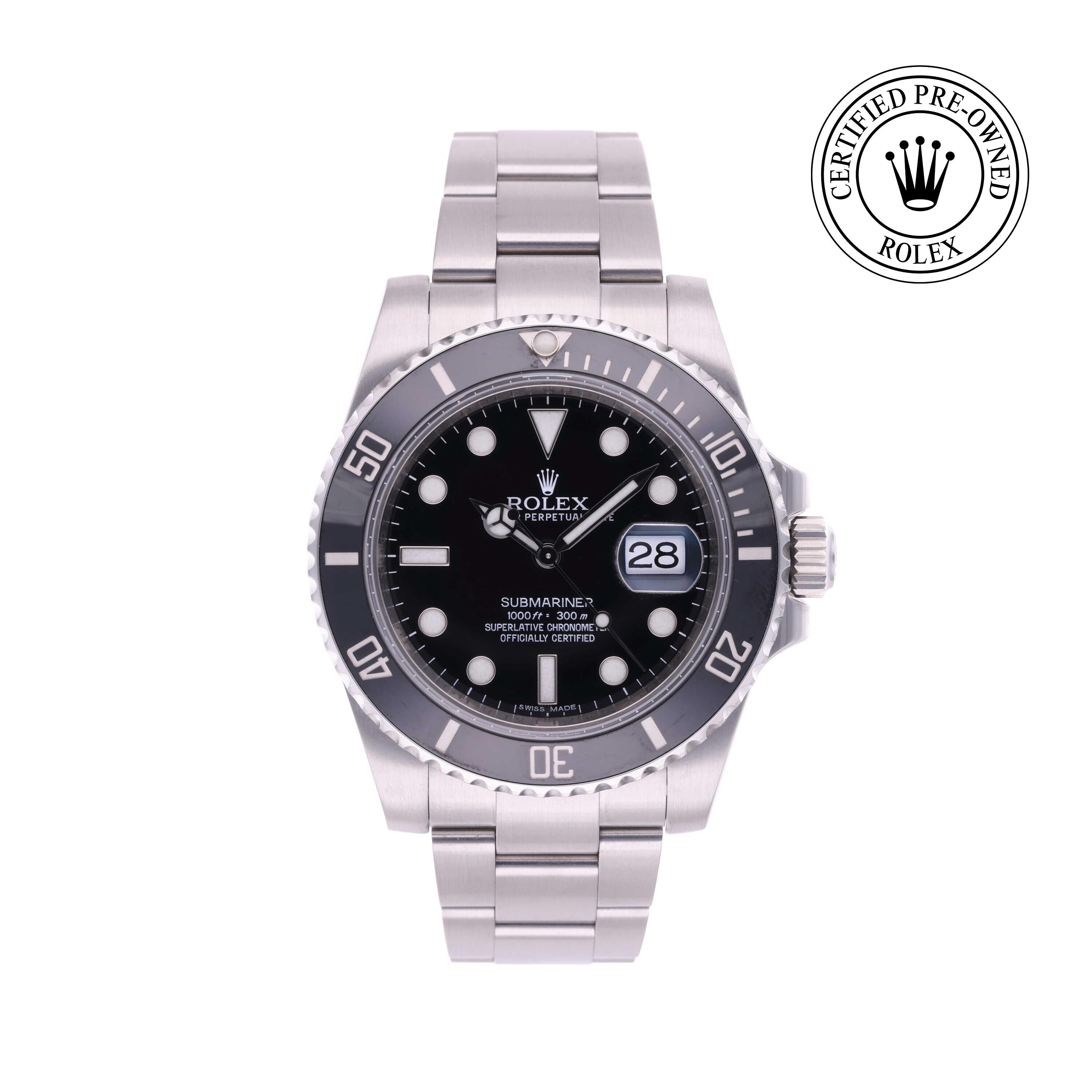 Rolex CPO Submariner M116610LN front on white background