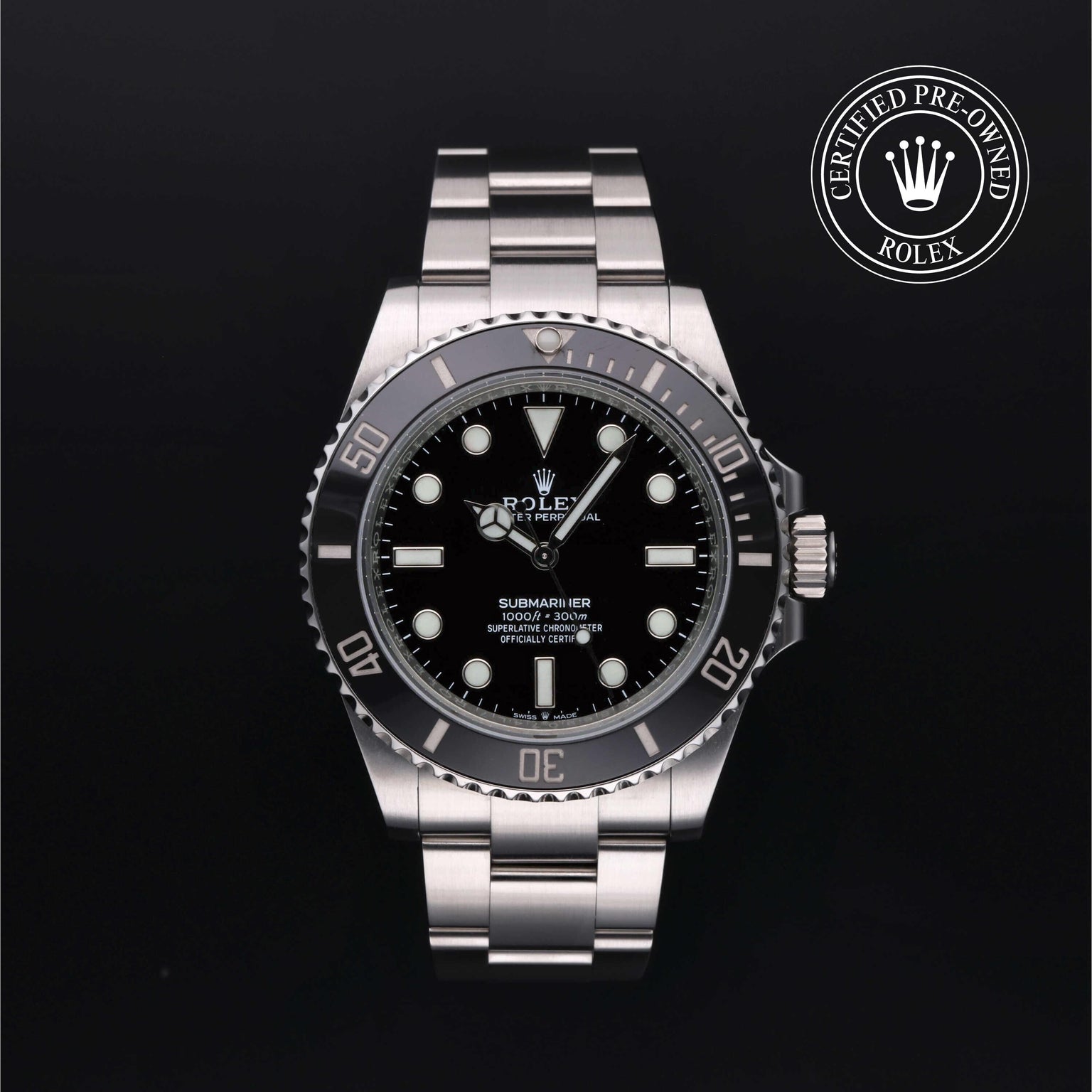 Rolex Certified Pre-owned Submariner M124060-0001 front on black background